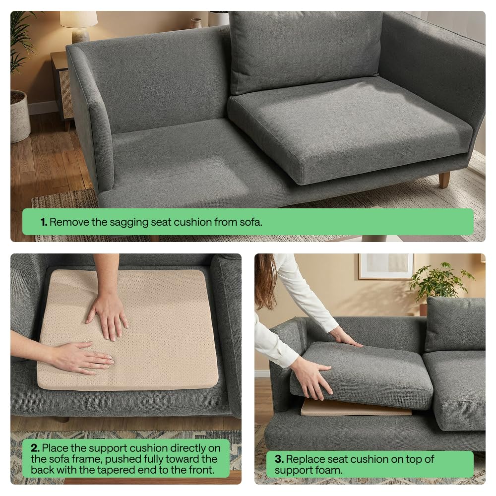 GORILLA GRIP Ergonomic High Density Couch Cushion Support Foam, Quick Rebound Sofa Lifters for Sagging Cushions, Stays in Place with Grip Dots, Replacement Stuffing, 20x19x1.75 Inches, 1 Pack, Beige