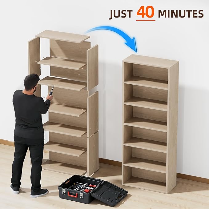 Furniwell 71" Tall Bookcase Bookshelves, 6 Tier Floor Standing Bookcases Open