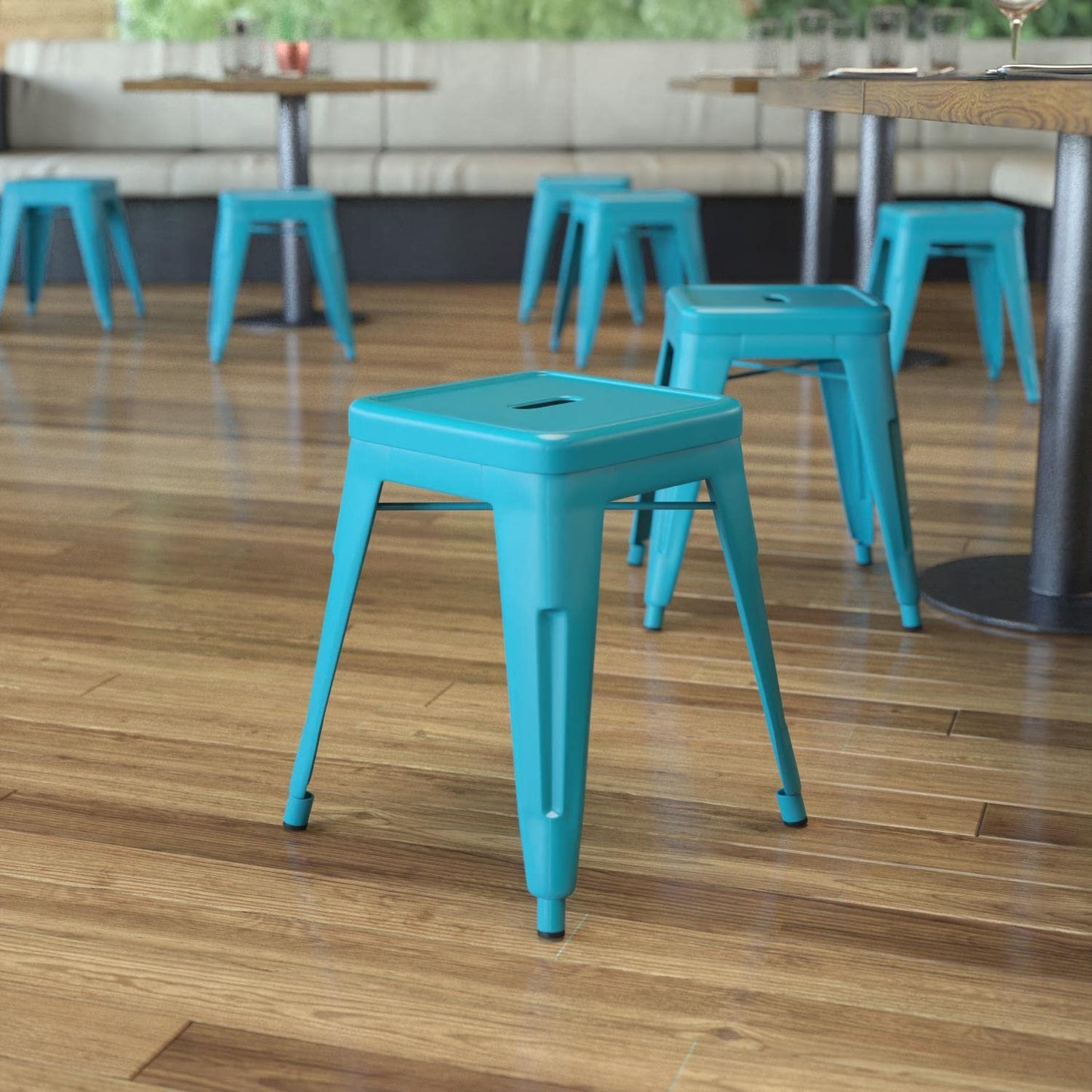 Flash Furniture Metal Dining Table Height Stool - Backless Teal Kai Commercial Grade Stool - 18 Inch Stackable Dining Chair - Set of 4