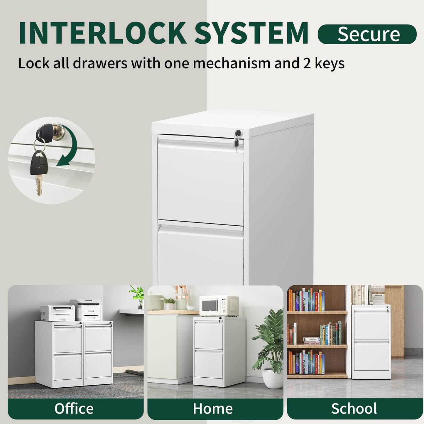 3 Drawer File Cabinet with Lock, Metal Vertical File Cabinets for Home Office, Office Furniture for Organization Hanging Legal/Letter/A4, Office File Cabinet Storage Cabinet, Require Assembly, White