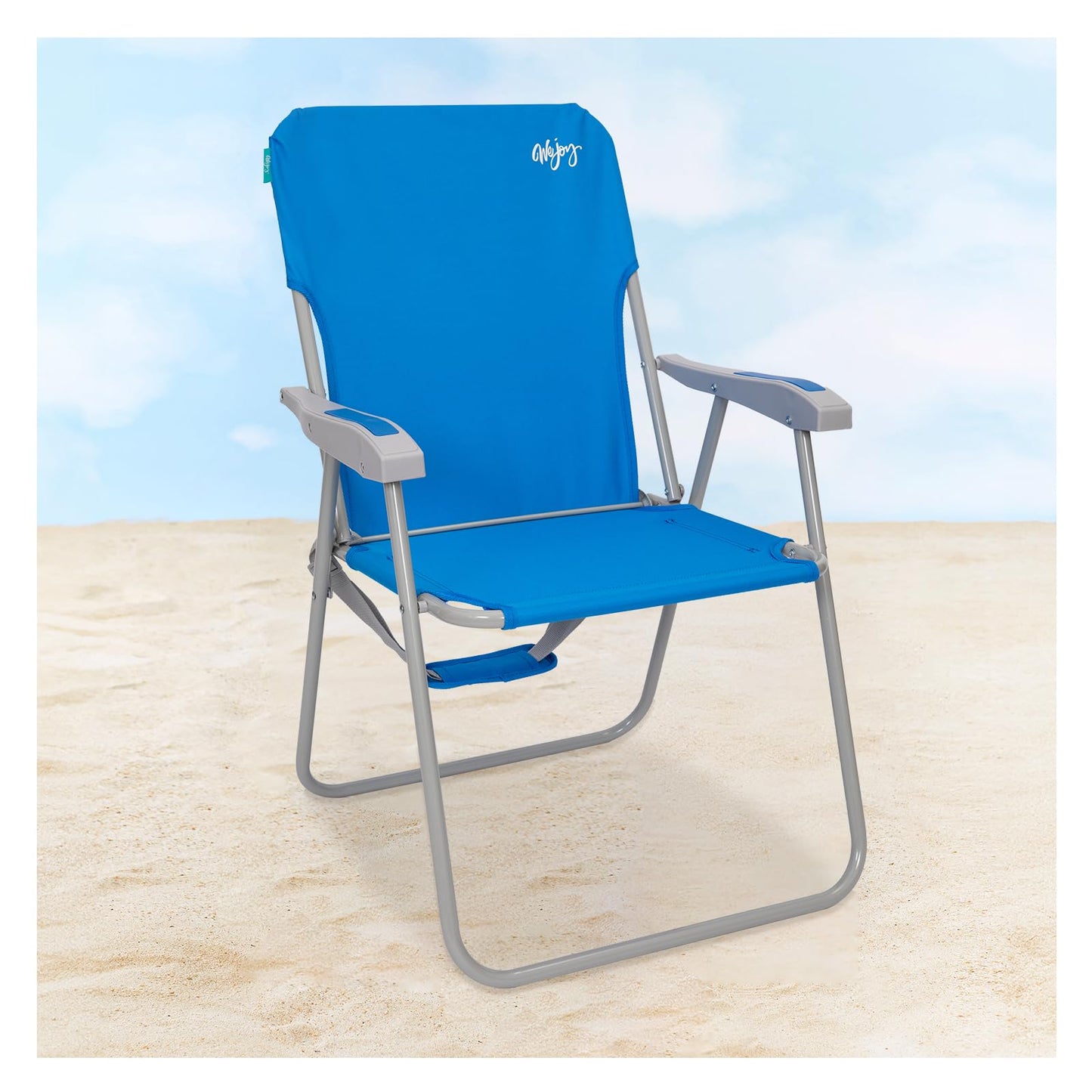 #WEJOY Tall Folding Beach Chair for Adults, Lightweight Beach Chair with Shoulder Straps, High Back Camping Chairs with Hard Armrest, Supports 300lbs for Outdoor Lawn Concert (Blue)