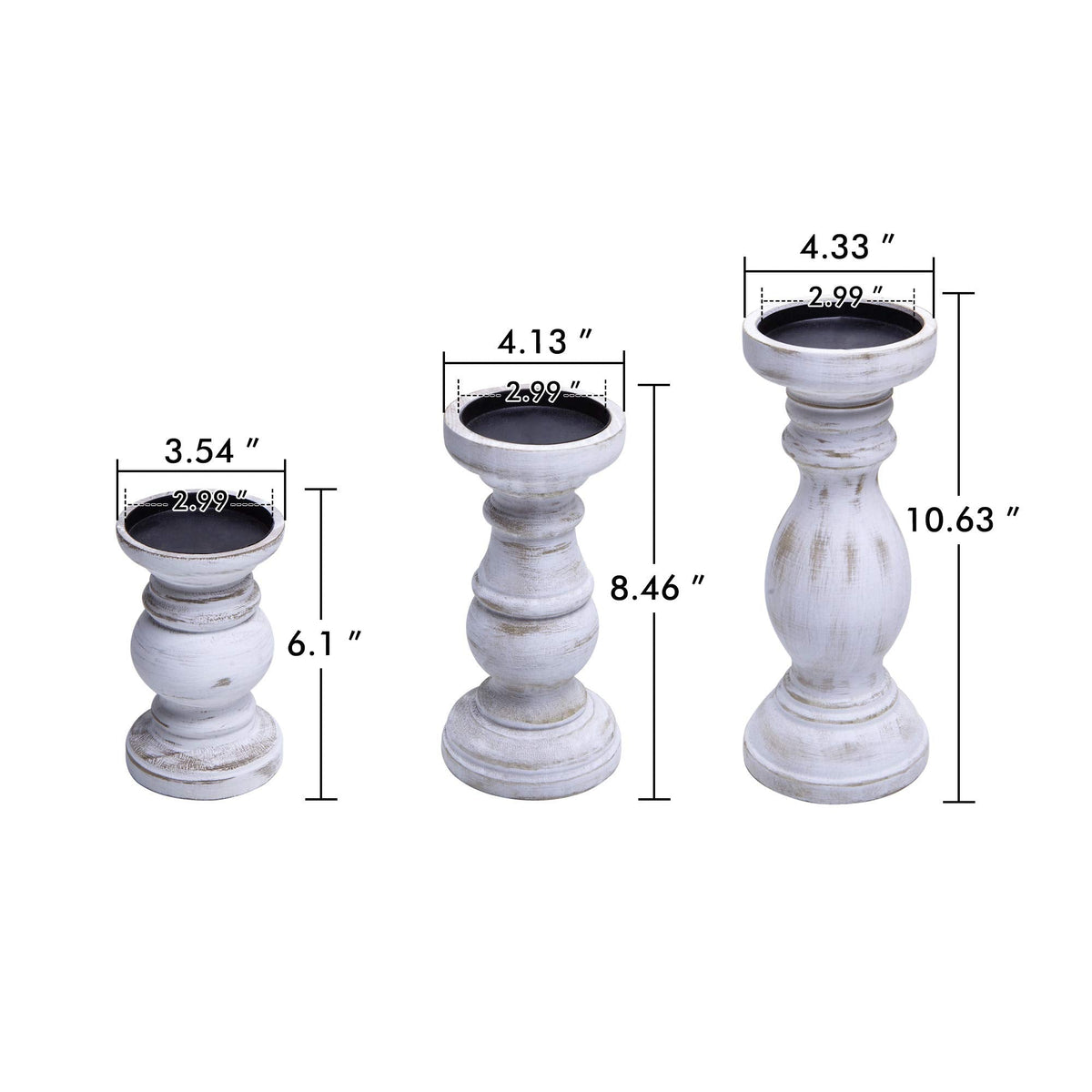 NIKKY HOME Farmhouse Rustic Wood Pillar Candle Holders Set of 3, White
