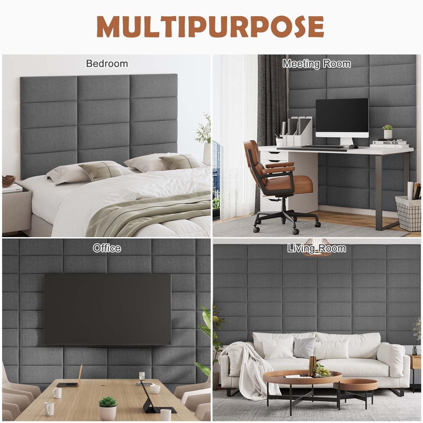 IFNOW Upholstered Wall Mounted Headboard, 3D Soundproof Wall Panels Peel and Stick for King Size, Reusable and Removable Tufted Bed Headboard in Dark Grey (12 Panels, 10" x 24")