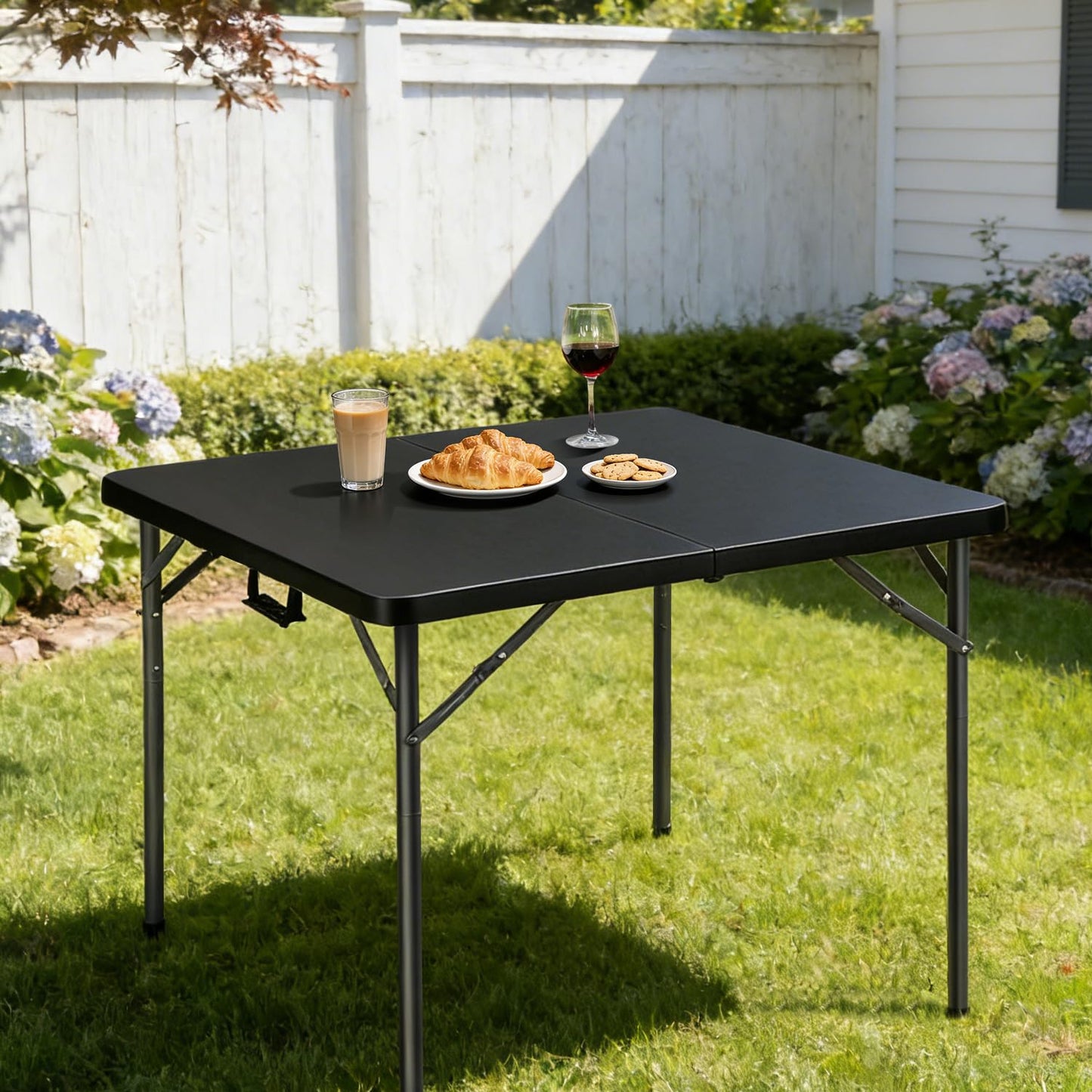 Vampire Killer 34" Square Folding Table, Portable Folding Card Table with Collapsible Legs & Carrying Handle, Plastic Tables for Camping,Picnic, Office, Party,Black