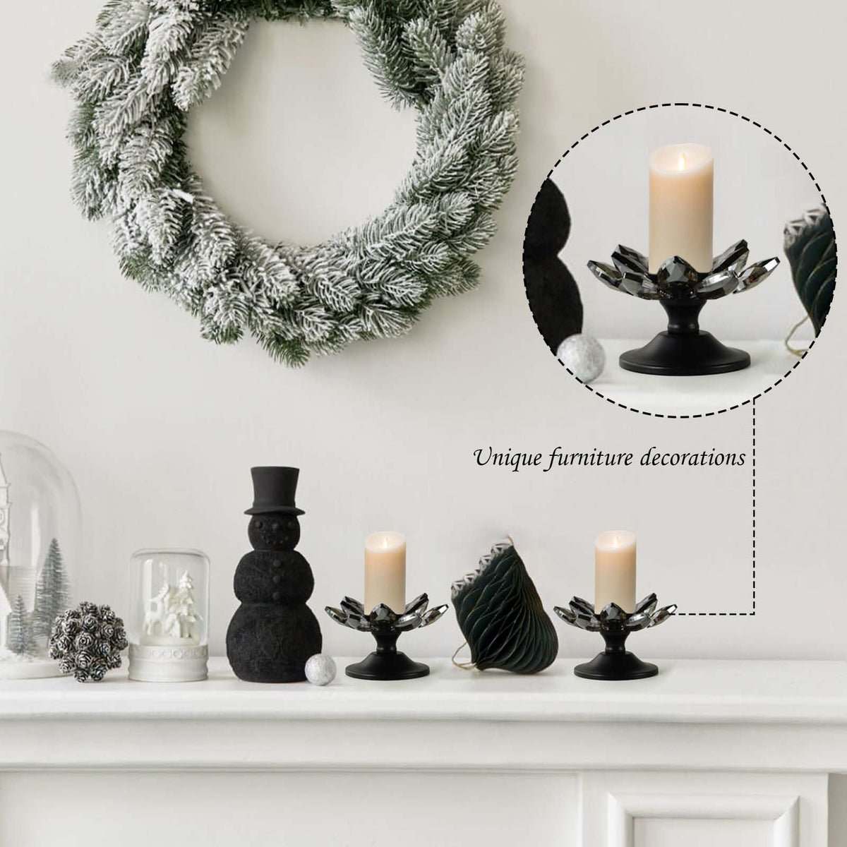 1 PC Black Crystal Flower Tea Light Holder, Glass Tealight Candlestick with Metal Base, Votive Candle for Table Centerpiece, Wedding/Parties Decor, Nice Gift
