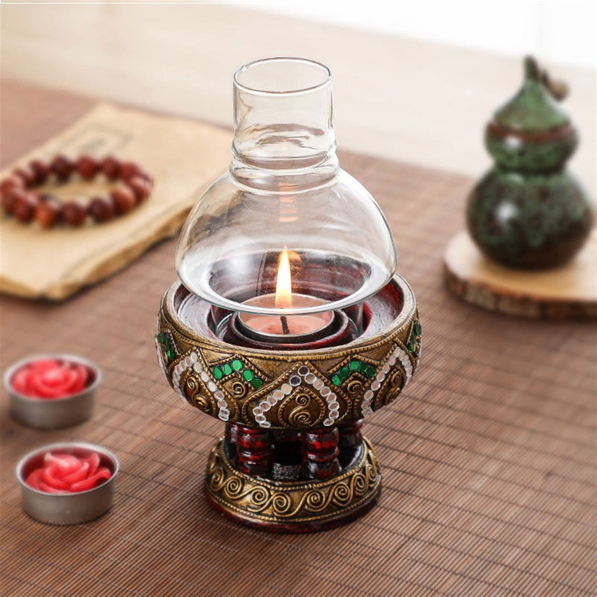 cfycfy987 Candelabra Wooden Candlestick Retro Windproof Candle Holder Dinner Table Candlestick Decoration Candle Sticks Holder
