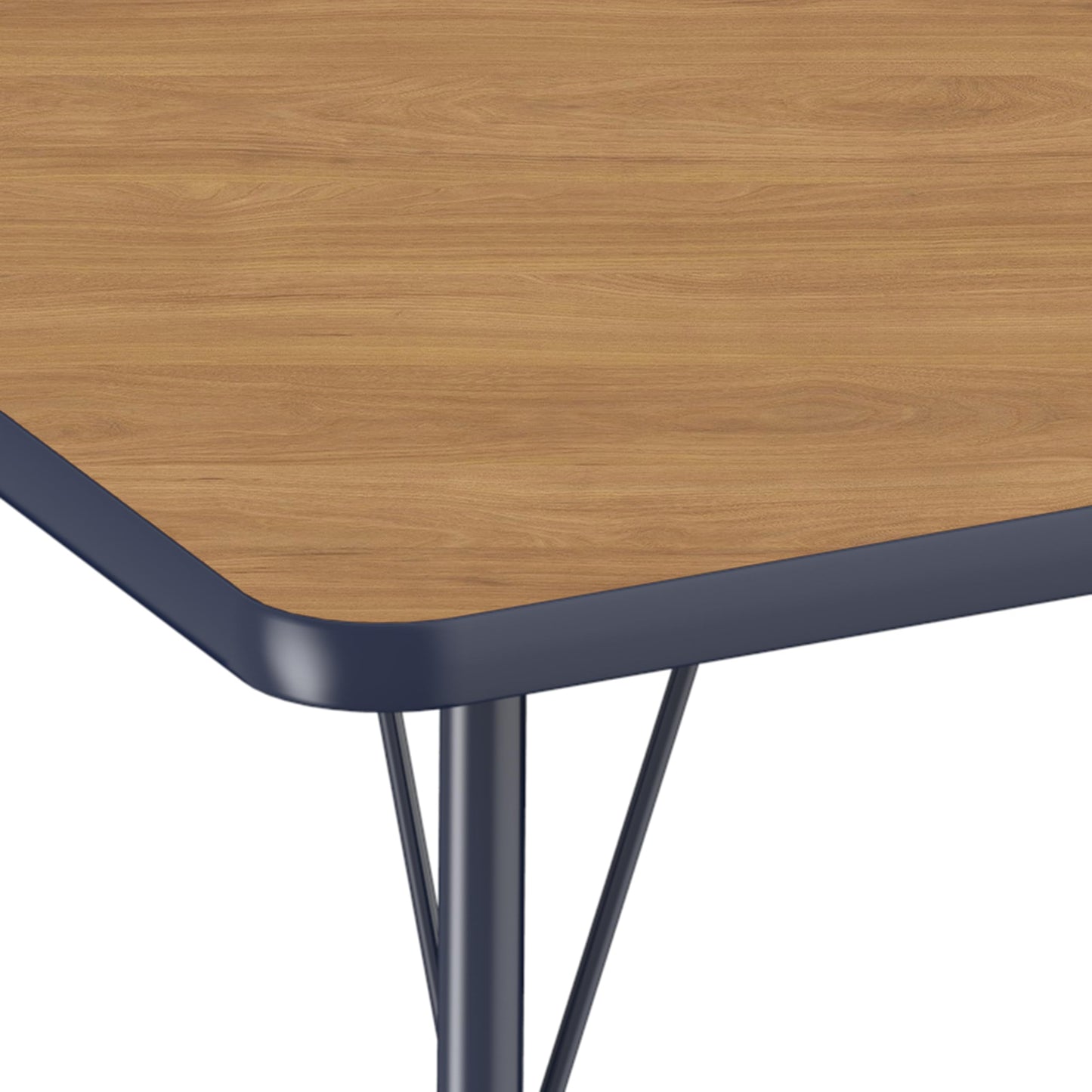 Factory Direct Partners FDP 48" Round Thermofused Classroom Activity Table with Standard Ball Glide Legs, Adjustable Height 19"-30" - Pasadena Oak/Navy - 10138-OPNV