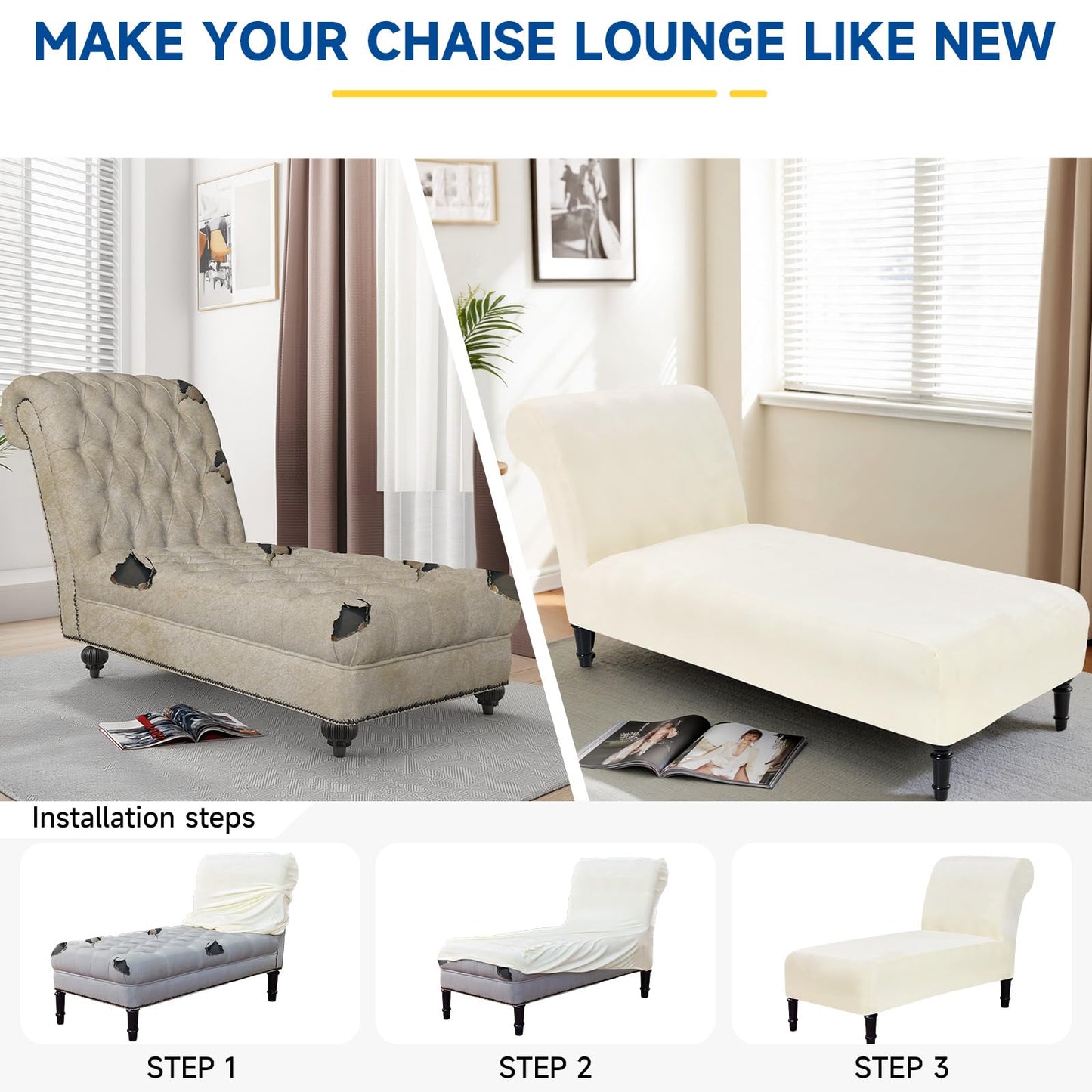 Velvet Chaise Lounge Cover Indoor Armless Chaise Slipcover Luxury High Stretch Ultra Soft Lounge Chair Covers Modern Machine Washable Chair Cover for Living Room Bedroom Furniture, Beige