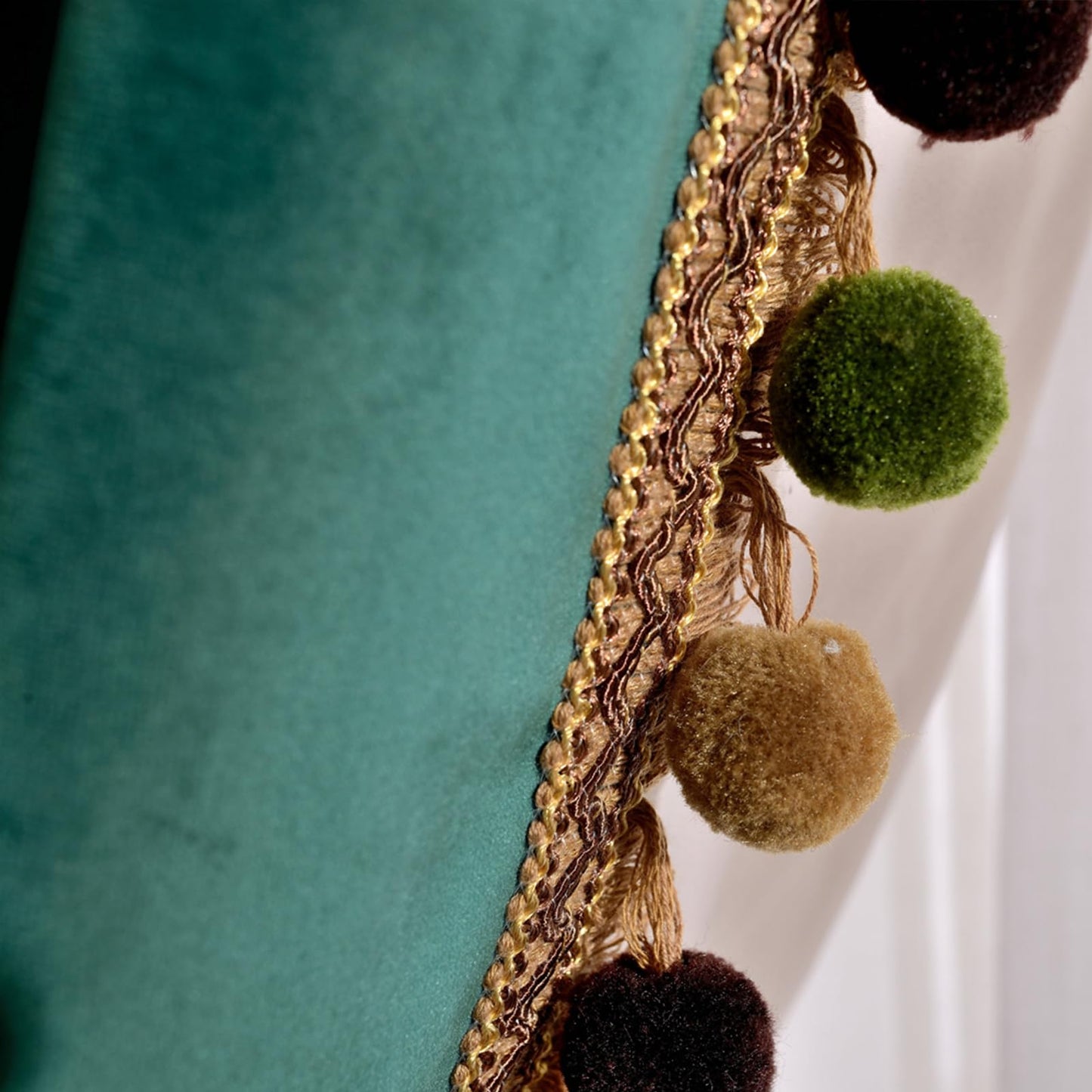 Melodieux Pom Poms Velvet Blackout Curtains for Bedroom Living Room, Vintage Luxury Thermal Insulated Rod Pocket Lined Drapes, 52" W x 84" L, Antique Green (2 Panels)