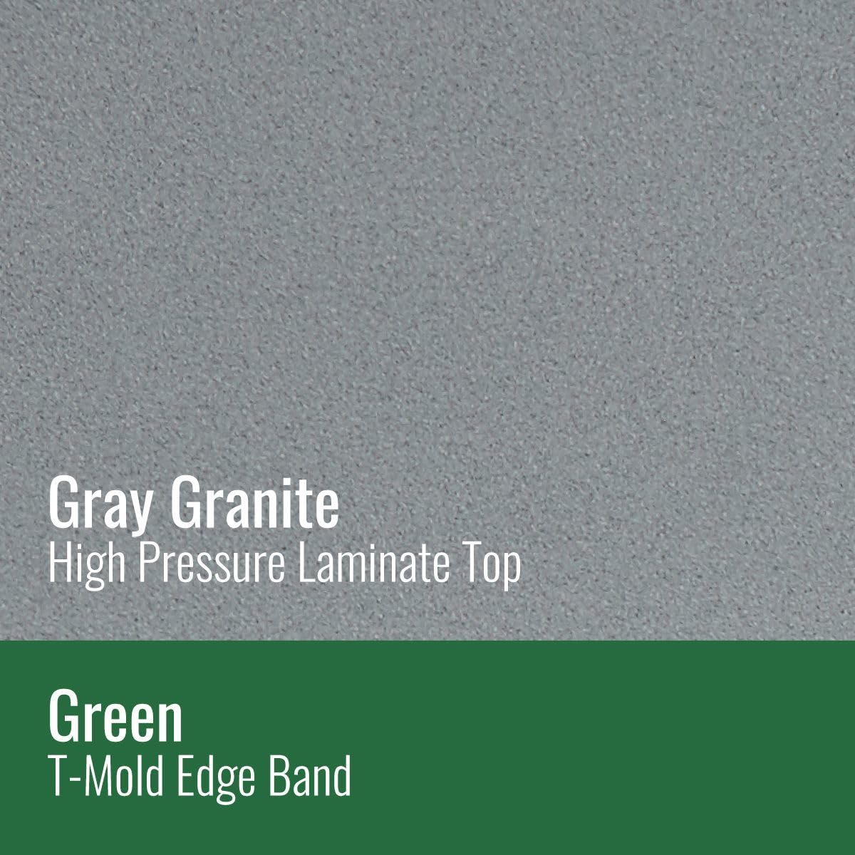 Correll 30" x 60" Trapezoid Classroom Activity Table, Height Adjustable (19"-29") Gray Granite Top, Green Edge, Durable High Pressure Laminate, Black/Chrome Base, School Furniture, Made in The USA