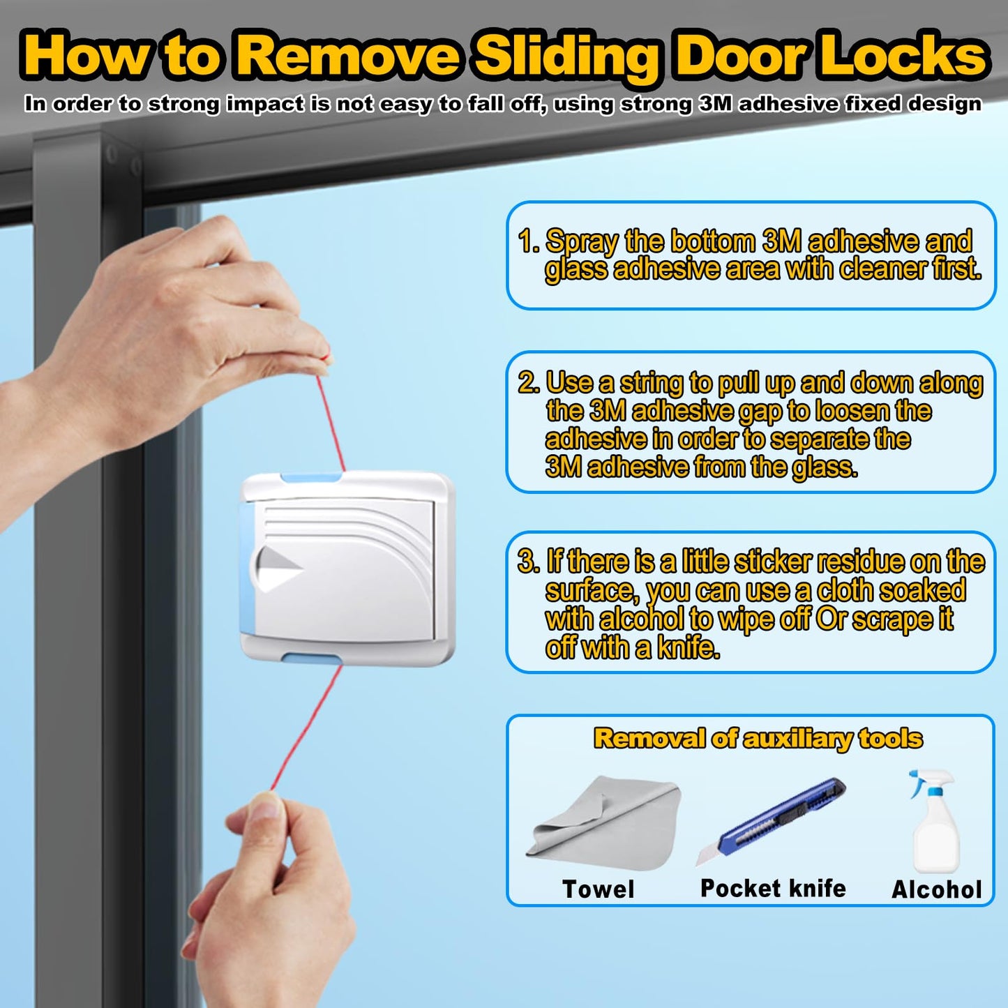 STERGDE Sliding Door Lock 2 Pack, Prevent children from opening sliding doors, sliding door baby proof, Easy To Install, For Sliding Glass Doors, Sliding Windows, Sliding Closets, Etc(Blue)