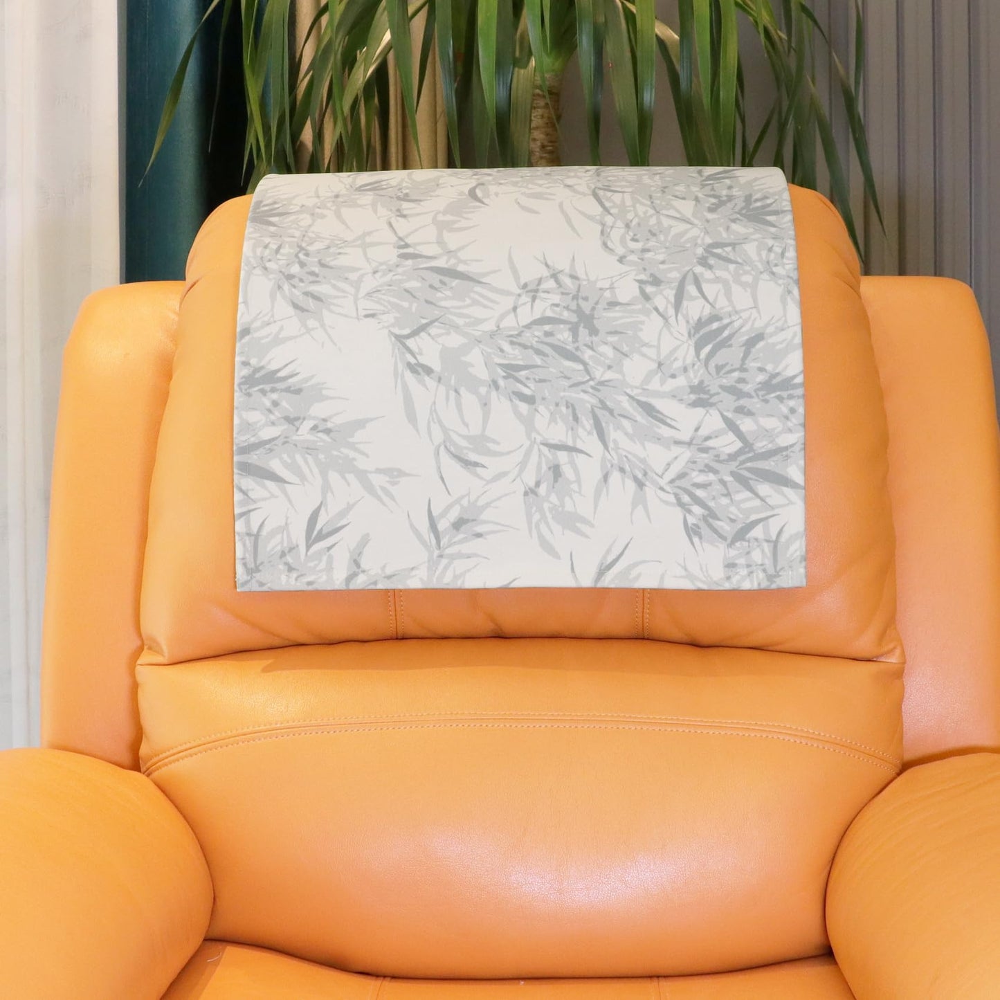 AmazeCov Non Slip Headrest Cover for Recliner Chair, Velvet Printed Lazy Boy Recliner Headrest Cover, Furniture Headrest Protector for Office Chair Theater Seat and Sofa,Gray Leaves