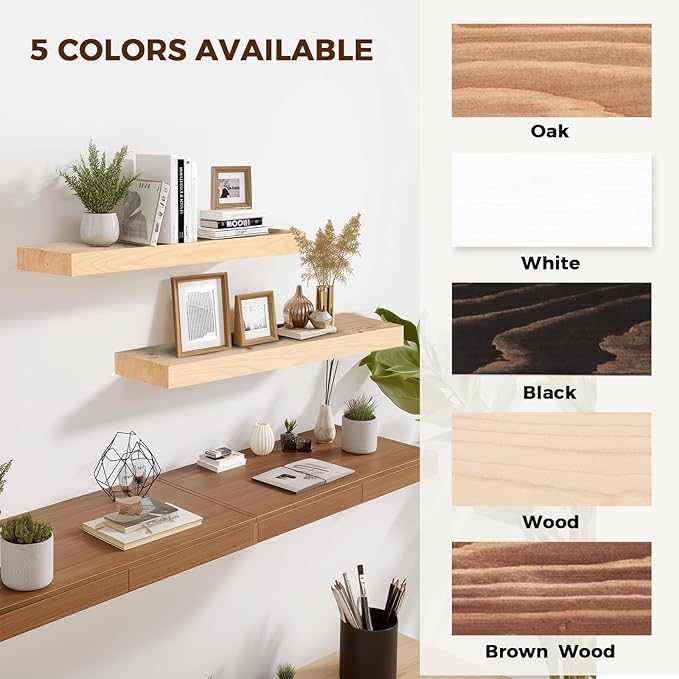 24x8x1.6 inch Floating Shelves Set of 2 – Solid Wood Rustic Wood Wall Mounted
