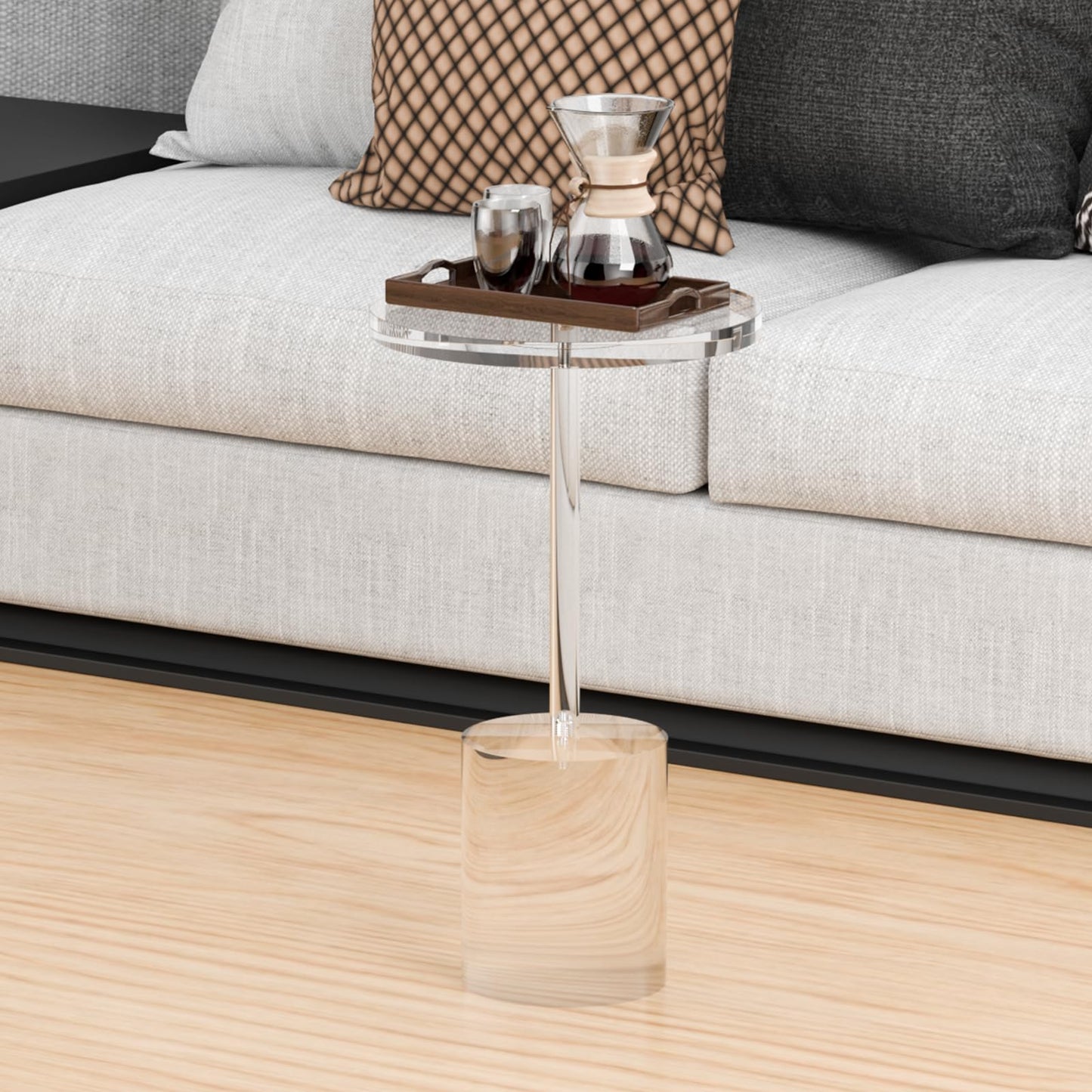 DigDozer Acrylic End Table, Modern Minimalist Acrylic Side Tables, Clear Side Table for Living Room, Bedroom, Office, Drink Table (12" D x 12" W x 21" H, Transparent)