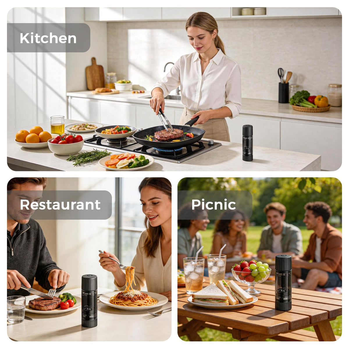 Luvan Pepper Grinder, Sleek Manual Pepper Mill with Stainless Steel Grinding Core, Adjustable Coarseness, Refillable Semi-Transparent Spice Grinder for Kitchen Cooking & Dining