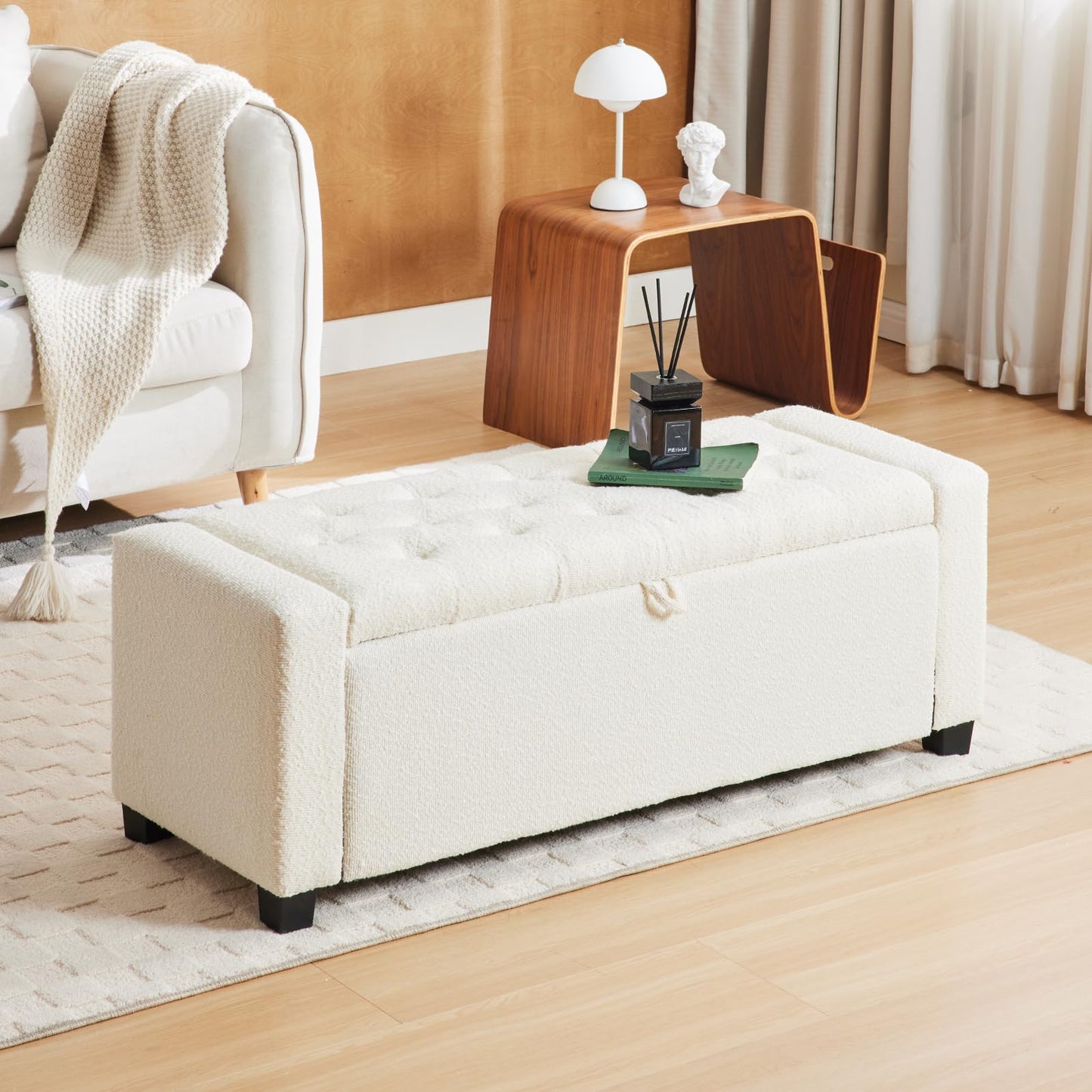 2BYF 43 Inch Storage Ottoman Bench, Bench for Bedroom End of Bed, Ottoman with Storage for Living Room and Entryway (Boucle Cream)