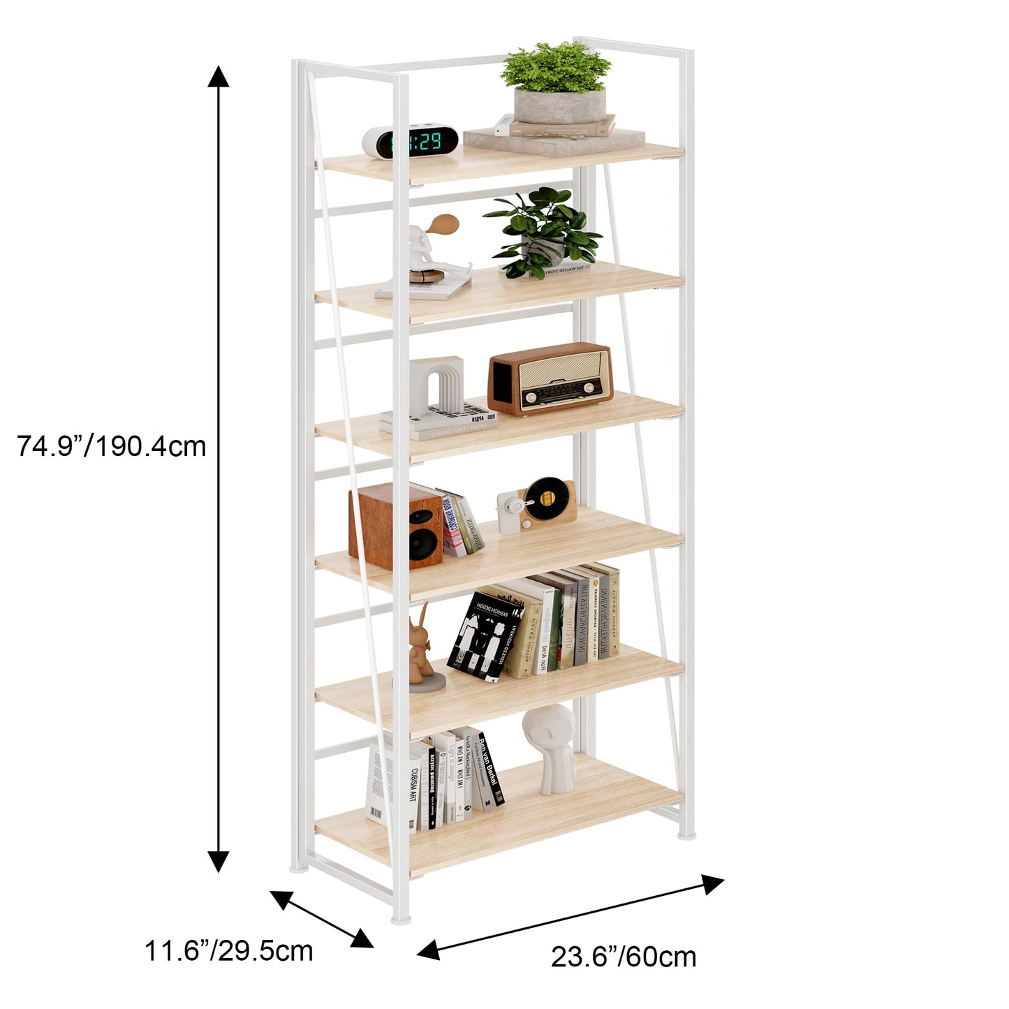 BHG Vintage Multifunctional Folding Bookshelf, No-Assembly Plant Stand Storage Rack Shelves for Home Office