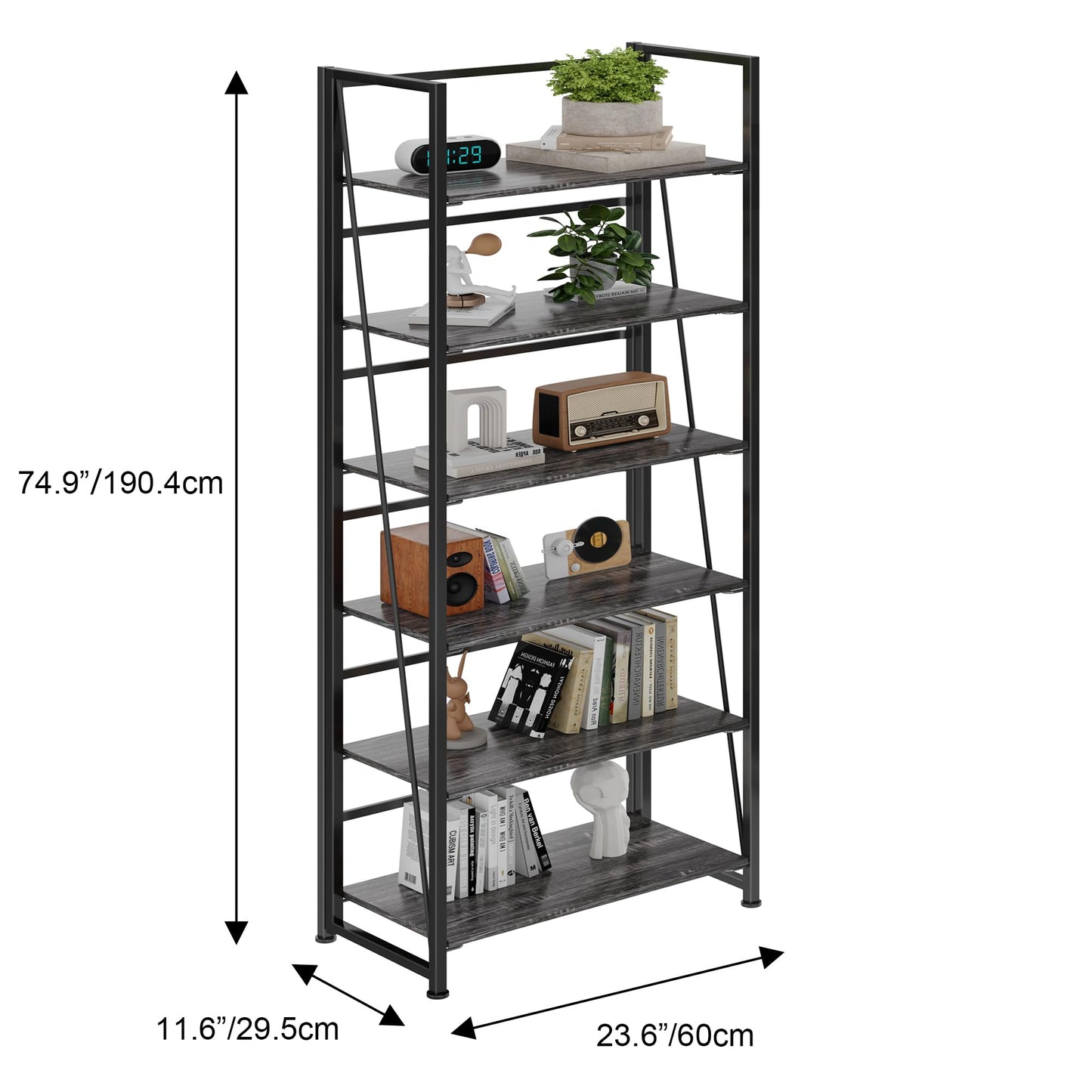 BHG Vintage Multifunctional Folding Bookshelf, No-Assembly Plant Stand Storage Rack Shelves for Home Office