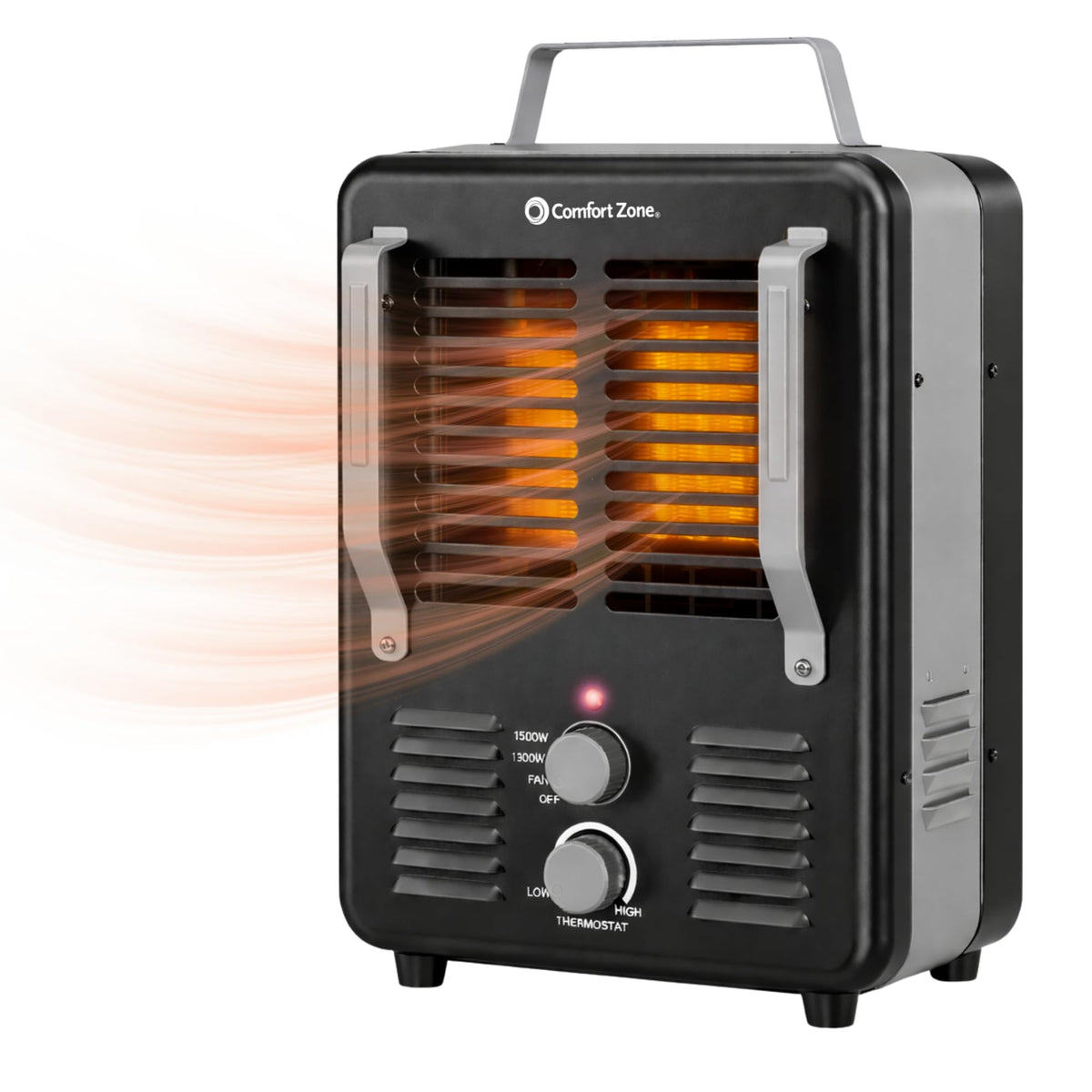 Comfort Zone Electric Portable Milkhouse Style Utility Space Heater with Adjustable Thermostat, Overheat Protection, and Safety Tip-Over Switch, Ideal for Garage or Greenhouse, 1,500W, CZ798BK