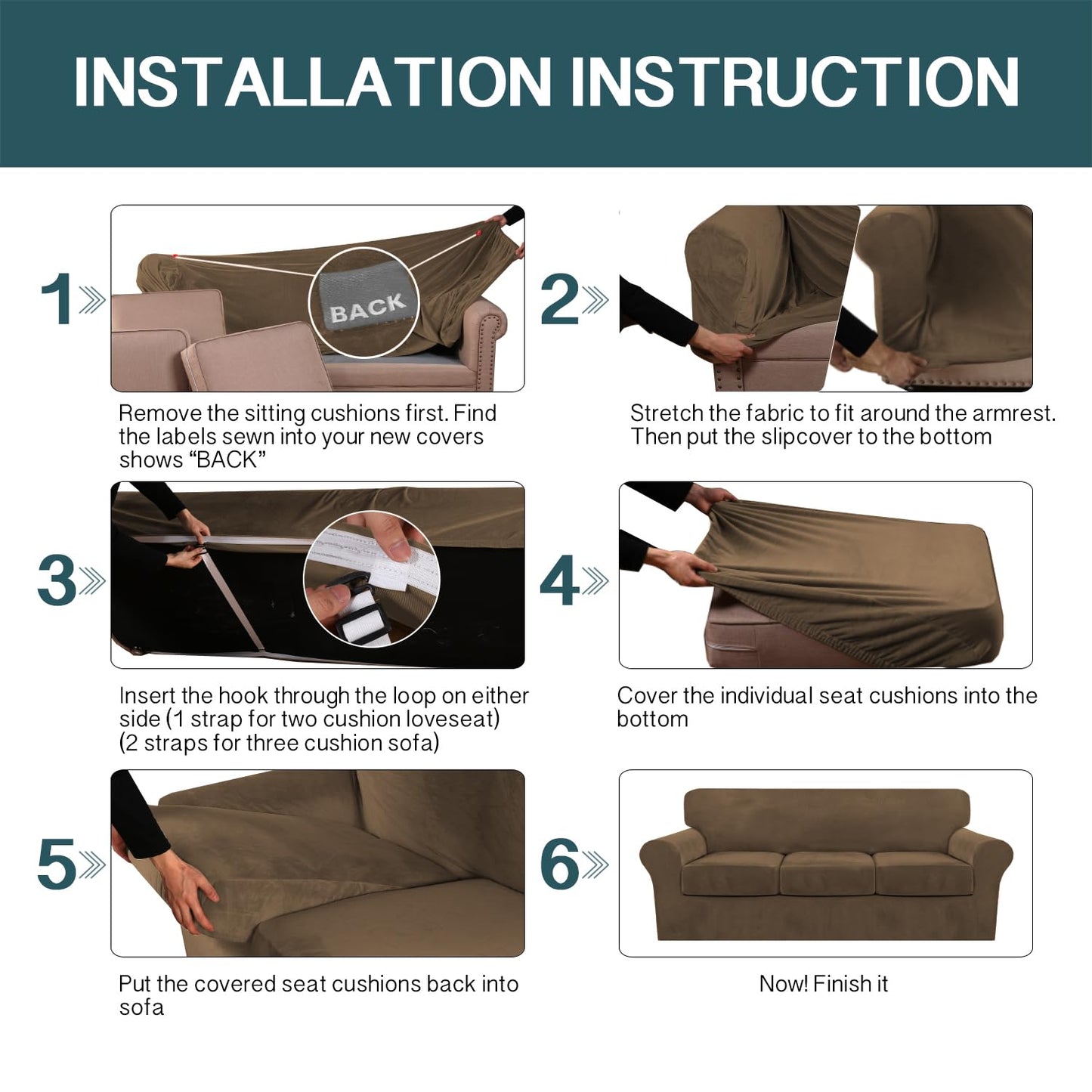 FantasDecor 3 Piece Sofa Covers Velvet for 2 Cushion Couch Stretch Loveseat Slipcover with Individual Seat Elastic Furniture Protector for Pets (Loveseat, Bronze Brown)