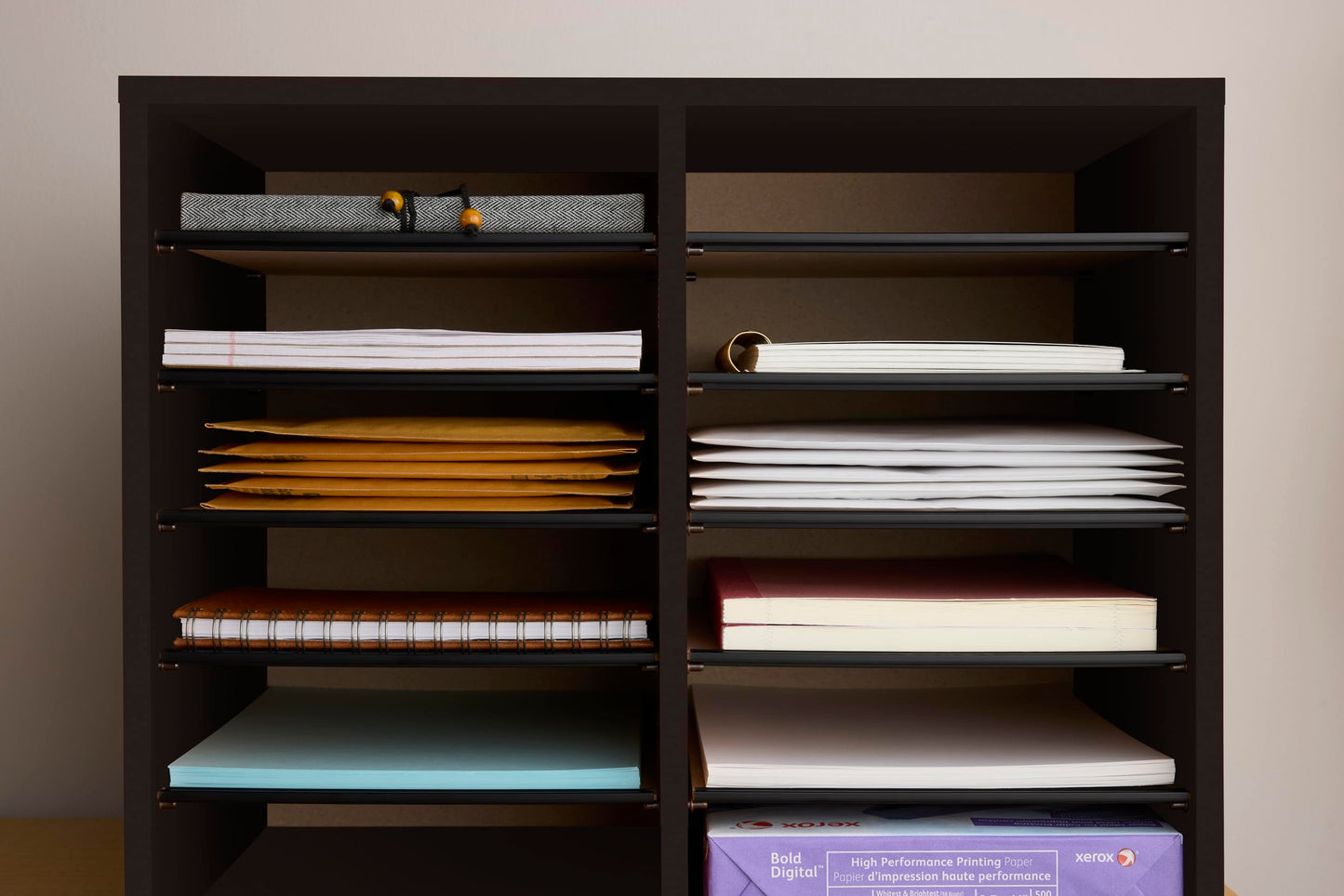 Safco Wooden Paper and Mail Organizer for Home Office and Classroom, Adjustable Shelves and Stackable