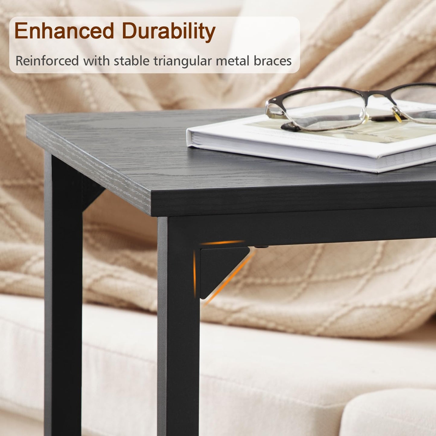 AMHANCIBLE C Shaped End Table, Couch Tables that Slide Under, TV Tray Snack Table for Sofa, Small Side Table for Couch, Small Space, Living Room, Black HET02CBK-1