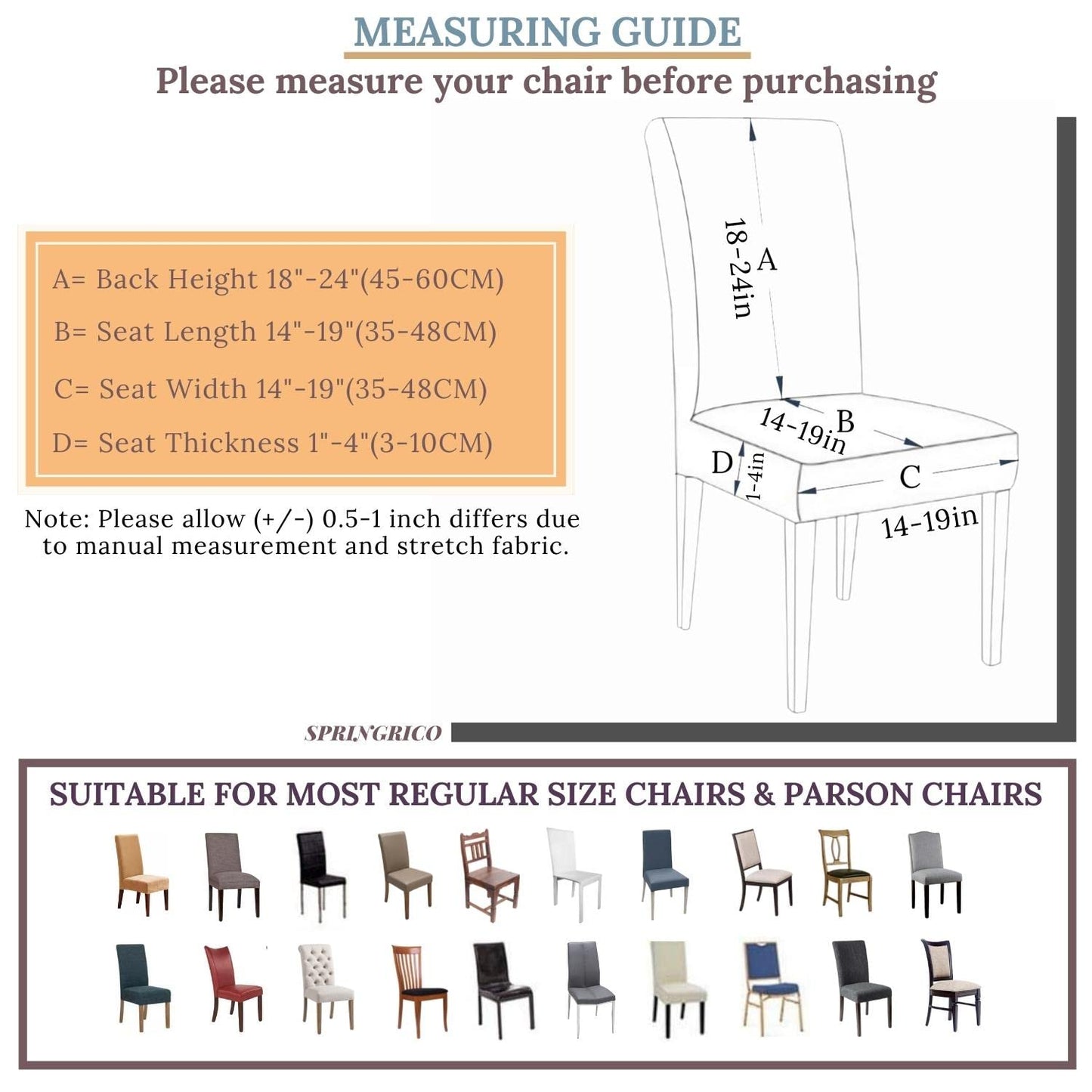 SPRINGRICO Chair Covers for Dining Room 6 Pack, Stretch Dining Chair Cover, Washable Spandex Kitchen Parsons Chair Slipcovers, Removable Seat Protector for Home or Party (Set of 6, Cassandra)