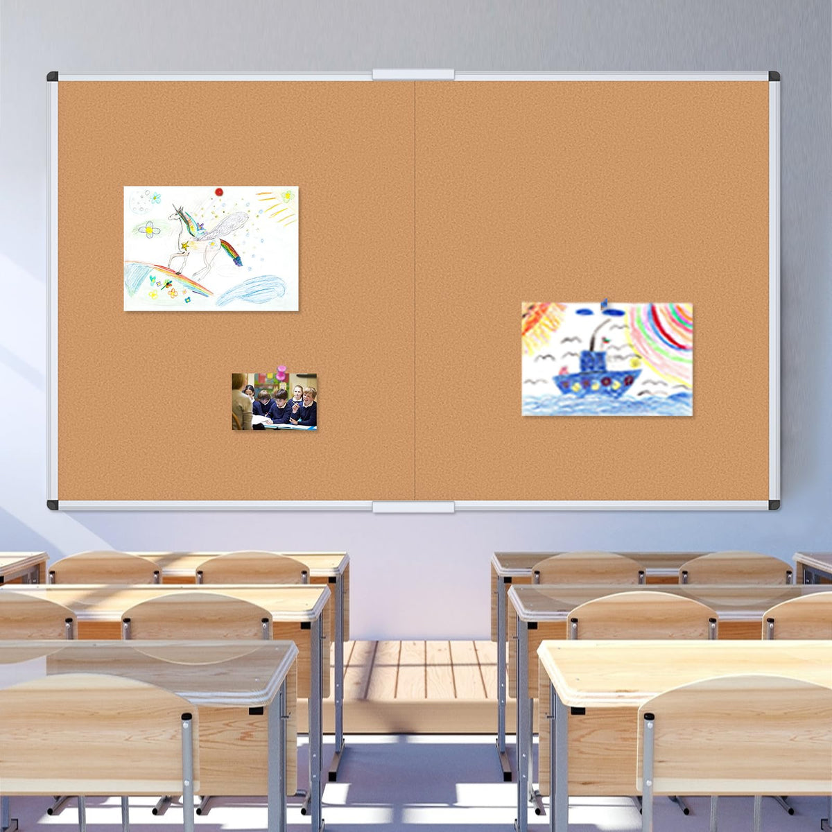 VIZ-PRO Cork Bulletin Board/Foldable Noticeboard, 48 X 36 Inches, Silver Aluminium Frame