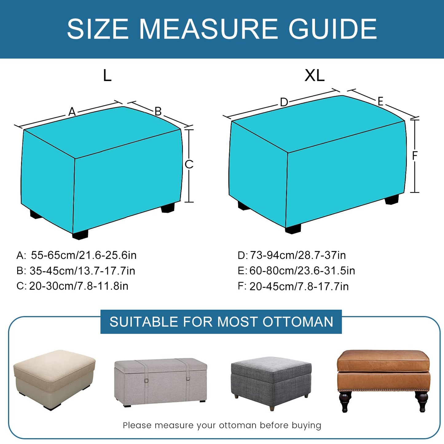 KRFOONN Ottoman Slipcovers Stretch Rectangle Footrest Stool Covers Printed Ottoman Cover for Foot Stool Furniture Protector with Non Slip Elastic Bottom(24, X-Large)