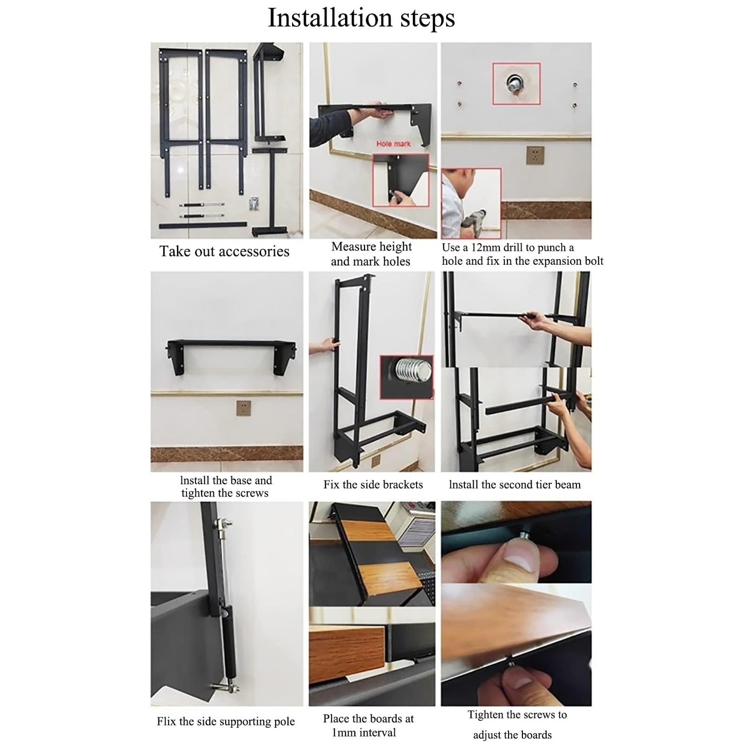MSHOSAC Wall-Mounted Drop-Leaf Dining Table with Murphy Folding Shelf - Space Saving Multifunctional Workbench & Desk - Wall Mounted Storage Table for Dining