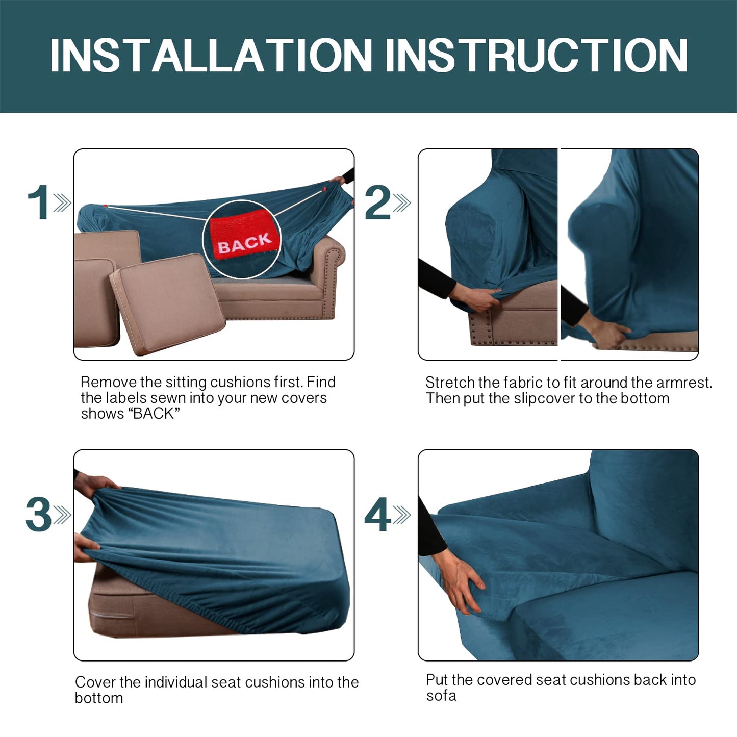 FantasDecor 3 Piece Sofa Covers Velvet for 2 Cushion Couch Stretch Loveseat Slipcover with Individual Seat Elastic Furniture Protector for Pets (Loveseat, Deep Teal)