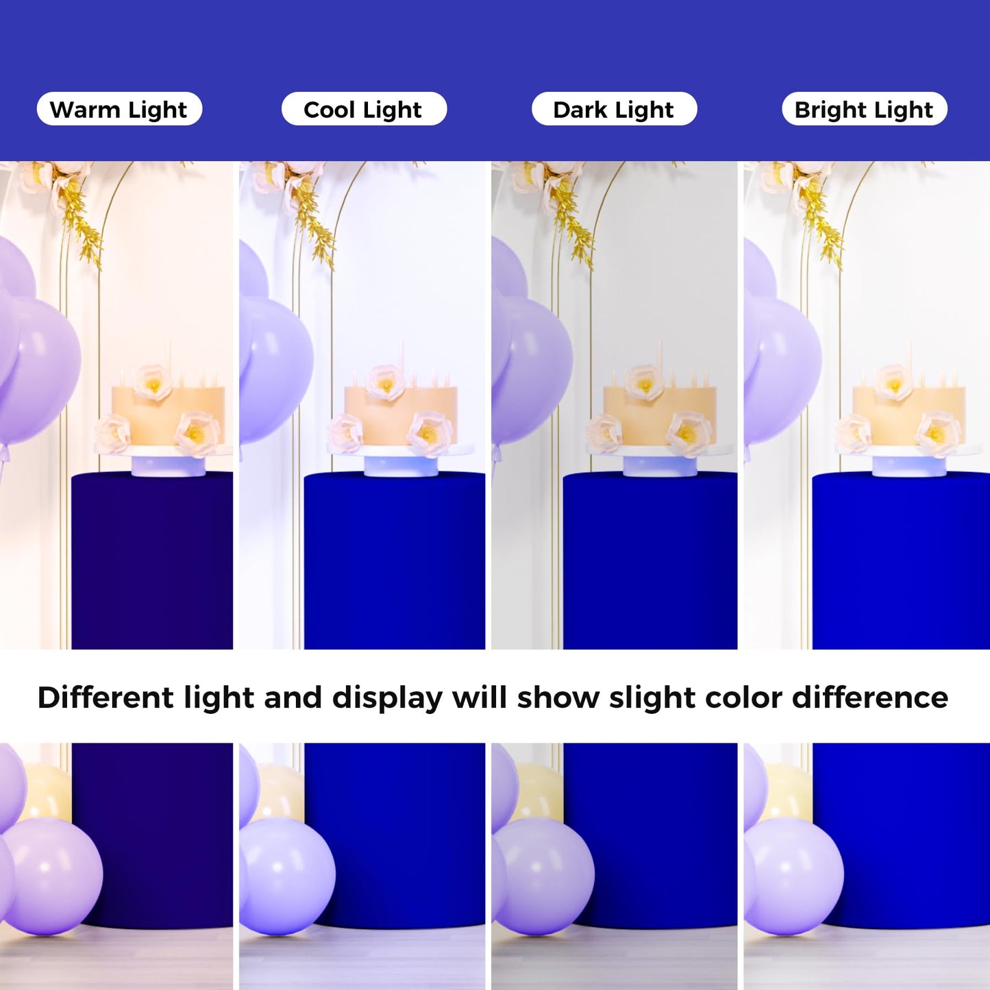 LEBENGURU 3Pcs Cylinder Pedestal Stand Covers Royal Blue, Round Spandex Display Pedestal Covers, Elastic Cloth Plinth Pillar Cover for Parties Wedding Birthday Event Decor Props (Only Covers)
