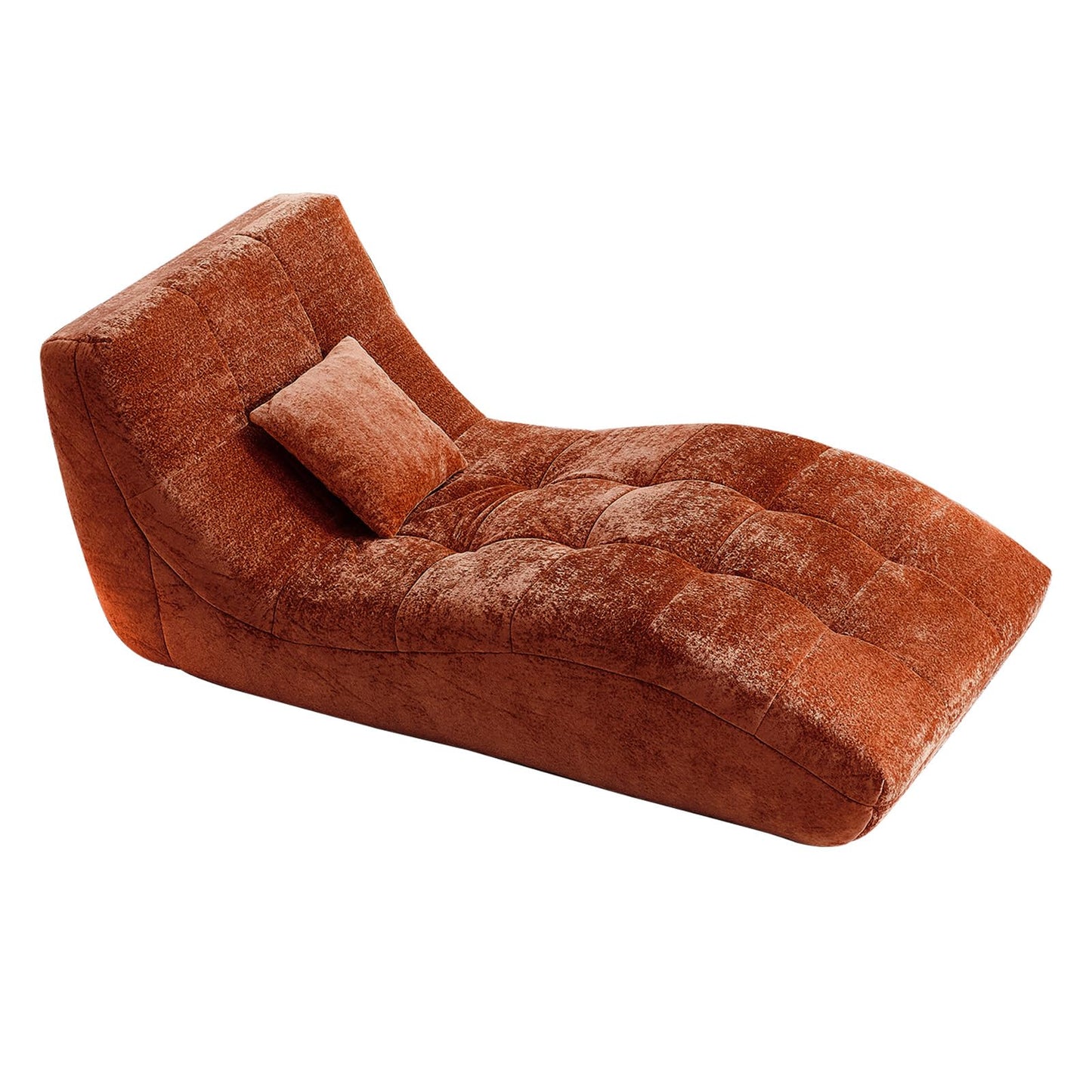 Huadeo Chaise Lounge Chair with Curved Back, Modern Upholstered Recliner Sofa, Tufted Accent Lounger Comfortable Lazy Chair for Bedroom, Apartment (Orange)