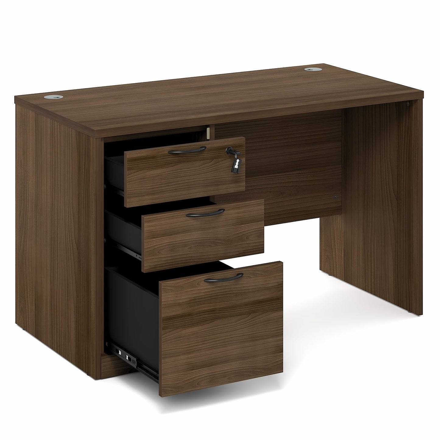 Furinno Roger 47 Inch Executive Desk with File Cabinet, Home Office Desk with 3-Drawer Fixed Pedestal Filing Cabinet, Desk Cord Grommet, for Home Office, Modern Walnut