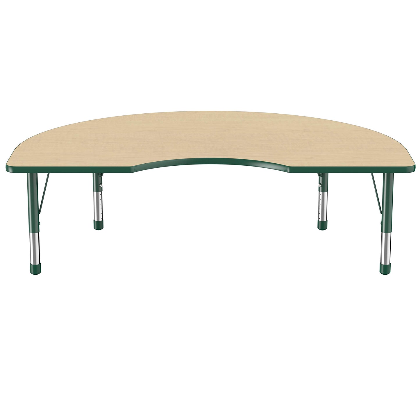 FDP Kidney Activity School and Classroom Kids Table (48 x 72 inch), Chunky Toddler Legs for Collaborative Seating Environments, Adjustable Height 15-24 inches - Maple Top and Green Edge