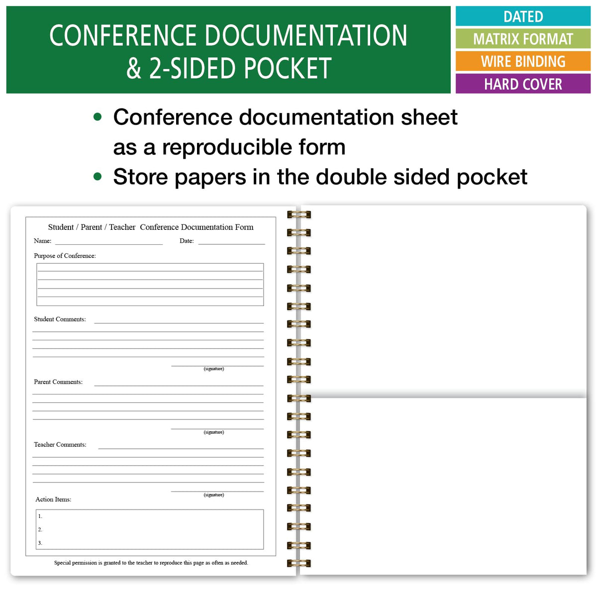 Elan Publishing Company HARDCOVER 7 Period Dated Teacher Lesson Plan; Days Horizontally Across The Top Dated for 2026-2027 Academic Year with Bonus Clip-in Bookmark (Tree Seasons)