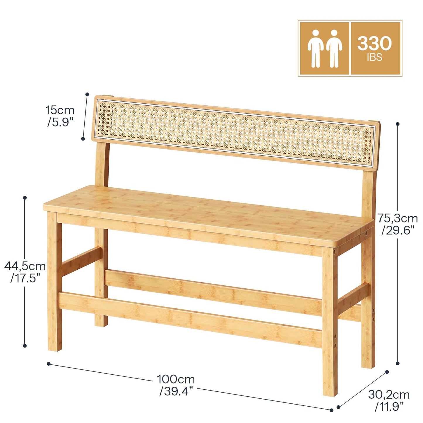 HOOBRO Dining Bench, Bamboo Farmhouse Entryway Bench with Back for Kitchen, Living Room, Bedroom, Easy to Assemble, Sturdy and Stable, Natural YL05CD01