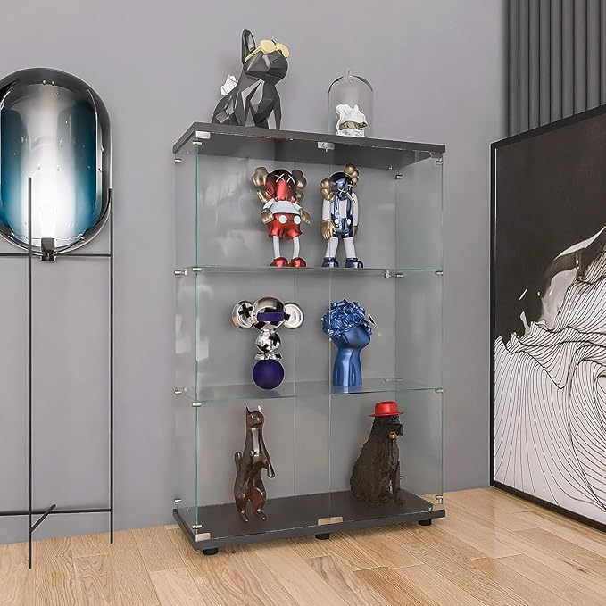 APRILSOUL Glass Display Cabinet 3-Shelf
