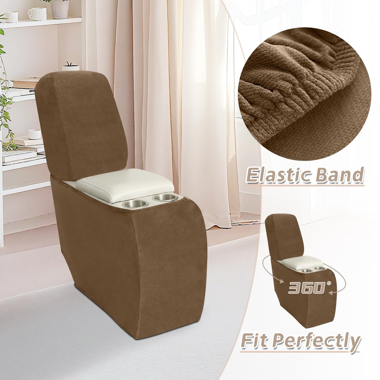 Arfntevss Sectional Recliner Couch Covers Velvet Corner Sectional Sofa Cover for Reclining Couch Stretch L Shape Recliner Slipcover Washable Middle Console Protector (1 Console Cover, Light Brown)
