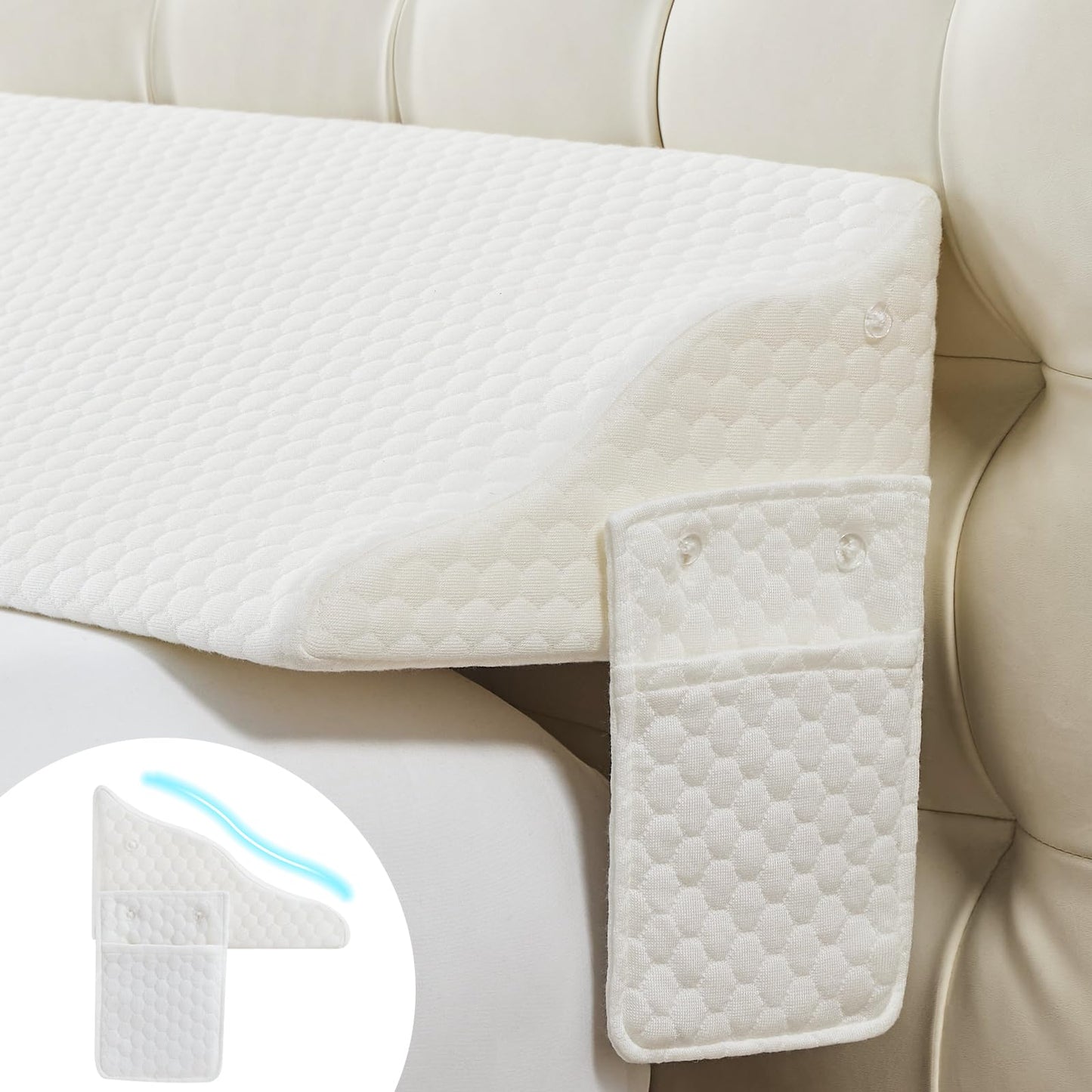 Yojoker Twin Size Bed Wedge Pillow for Headboard Gap, Wedge Pillow Headboard with Side Pockets and Wave Contour, High-Density Foam Bed Gap Filler (0-6"), 39x10x6 Inch, White