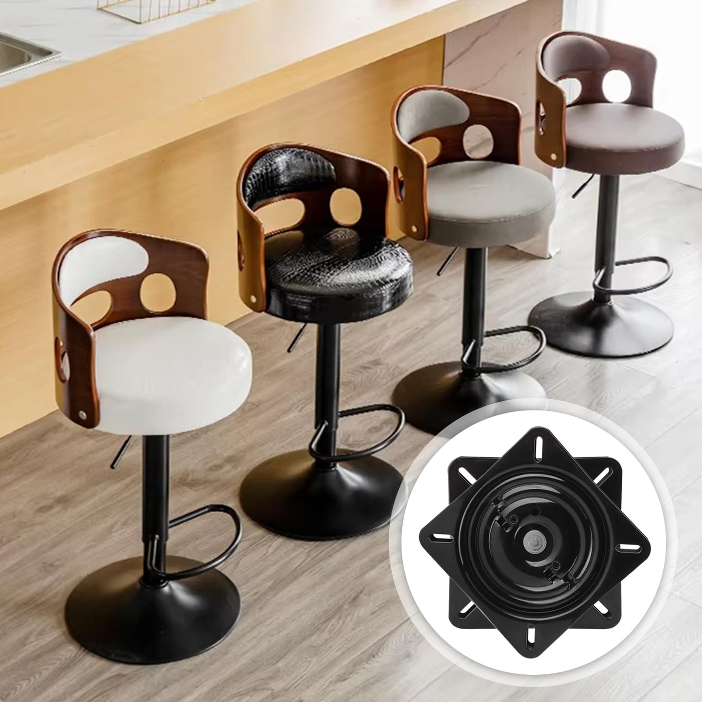 CHEOTIME 7 inch Bar Stool Swivel Plate, 360° Square Rotating Swivel Plate Chair Turntable Base Automatic Rebound Stool Rotating Base Turntable Hardwares for Home Bar Office