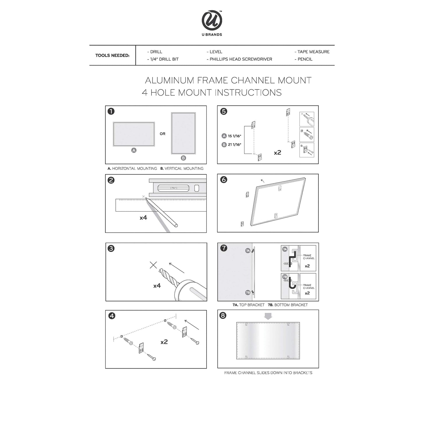 U Brands Dry Erase Board White Board, 24"x18", Silver Aluminum Frame, Melamine Surface