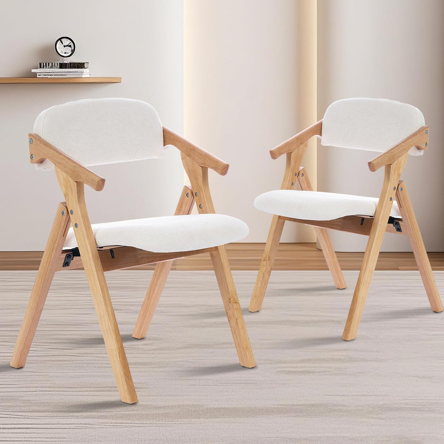SinFurn Grod Folding Chairs with Padded Seats,Wooden Stackable Dining Chair,Easy to Store Foldable Dining Chairs for Kitchen, Living Room, Wedding Party Picnic (White)