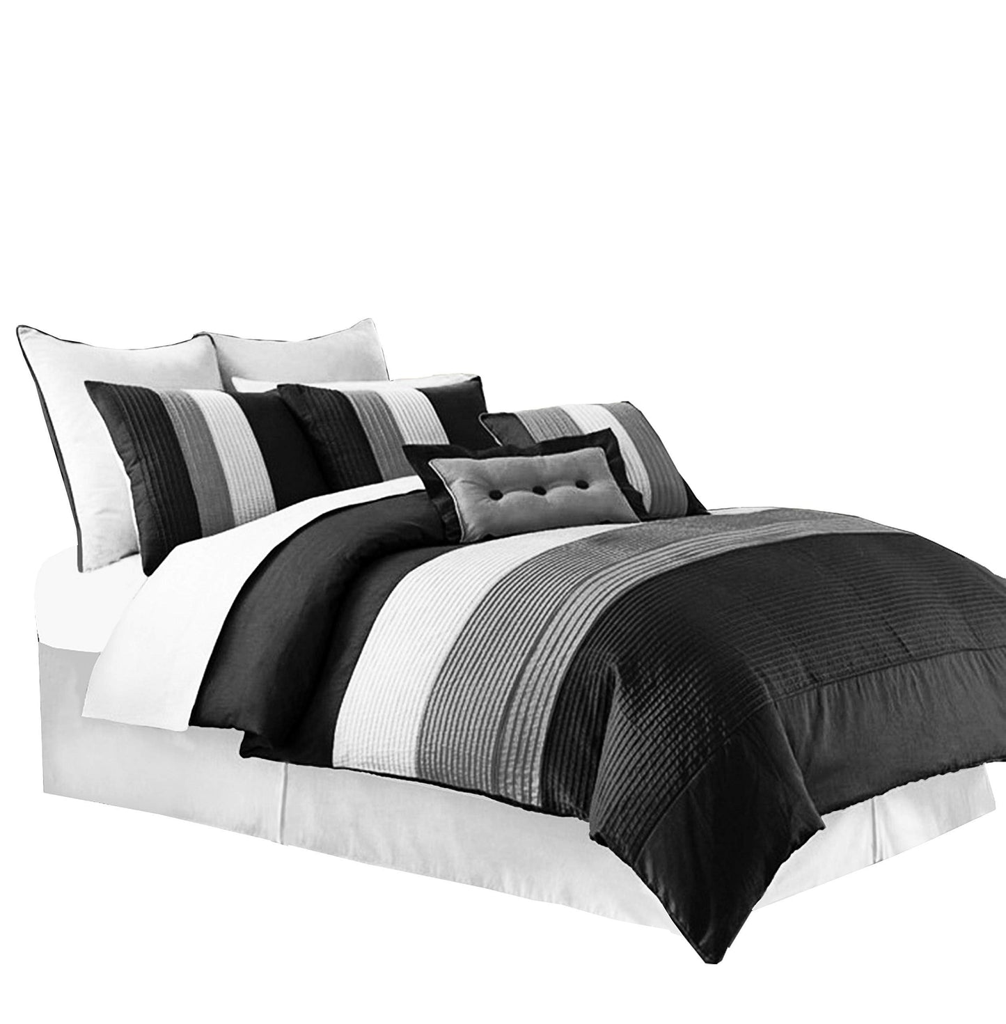 Chezmoi Collection Loft 6-Piece Luxury Striped Comforter Set (Twin, Black/Gray/White)