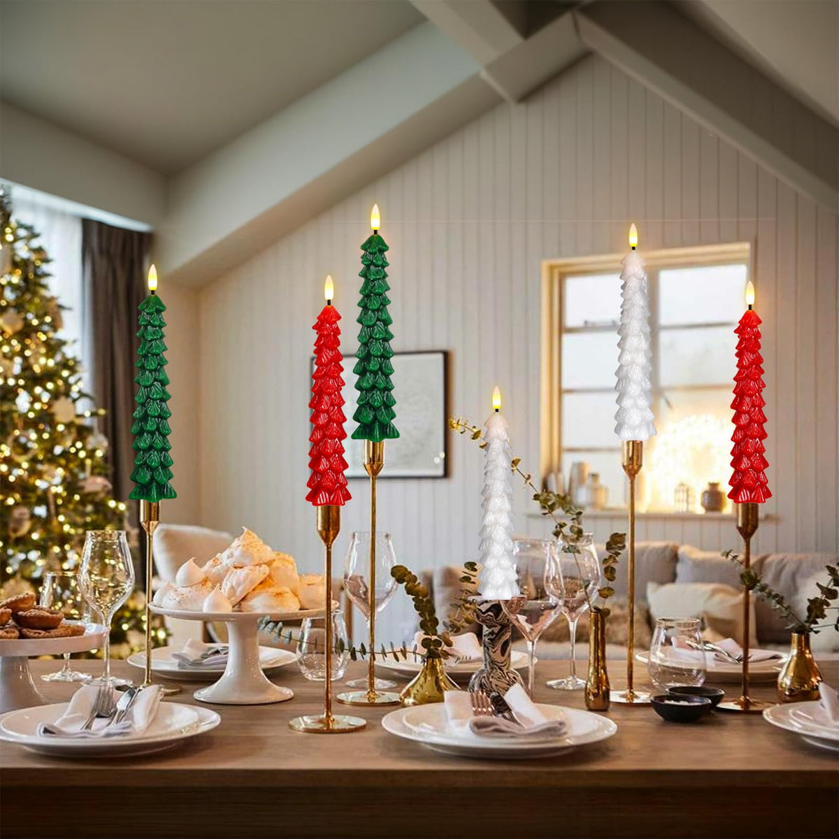 KunSwenn Christmas Tree Candles Battery Operated, Red Christmas Flameless Taper Candles with Remote Timer, Set of 3 Waxy 9.8 Inch LED Tree Candlesticks for Xmas Home Holiday Window Winter Decor