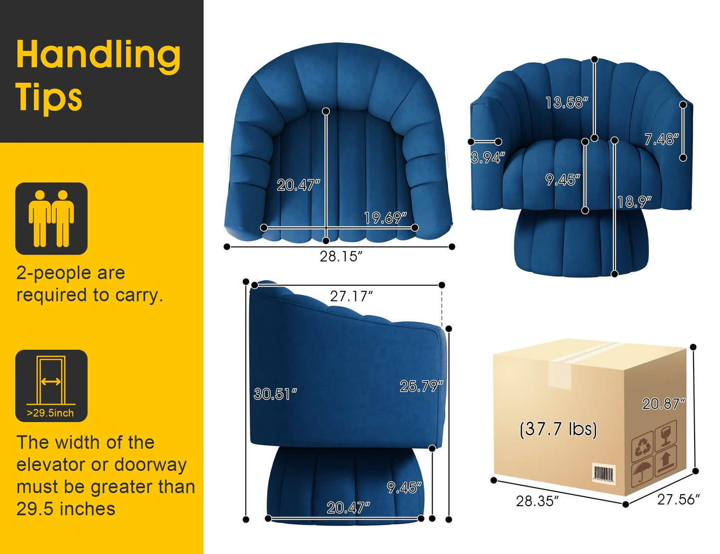 Dewhut Swivel Accent Chair, 360° Swivel Barrel Chair with Armrest, Velvet Upholstered Single Sofa Reading Chair for Living Room,Bedroom,Waiting Room(Navy)