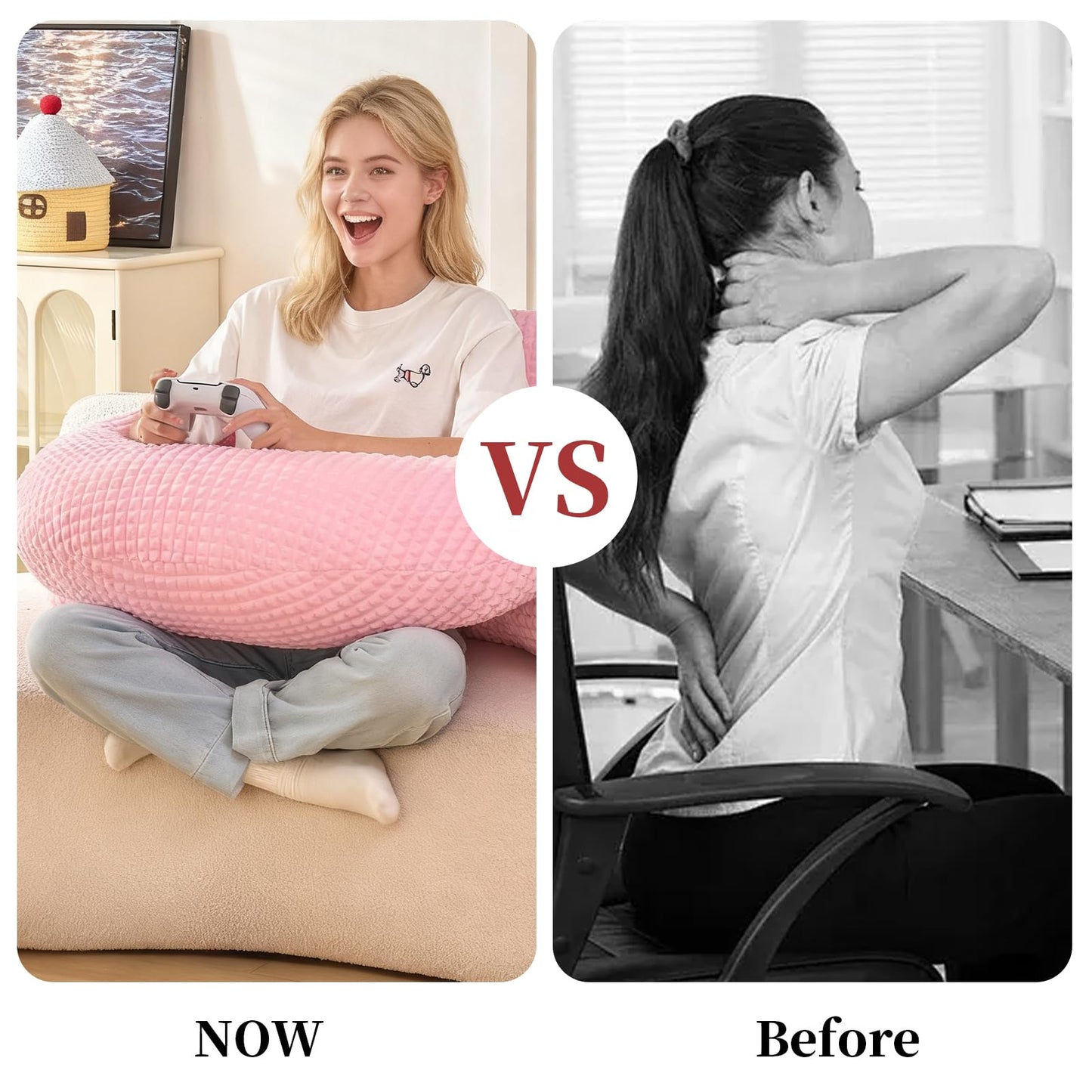 19" Reading Pillow for Bed,U Shaped Arm & Elbow Support,Pink Corduroy