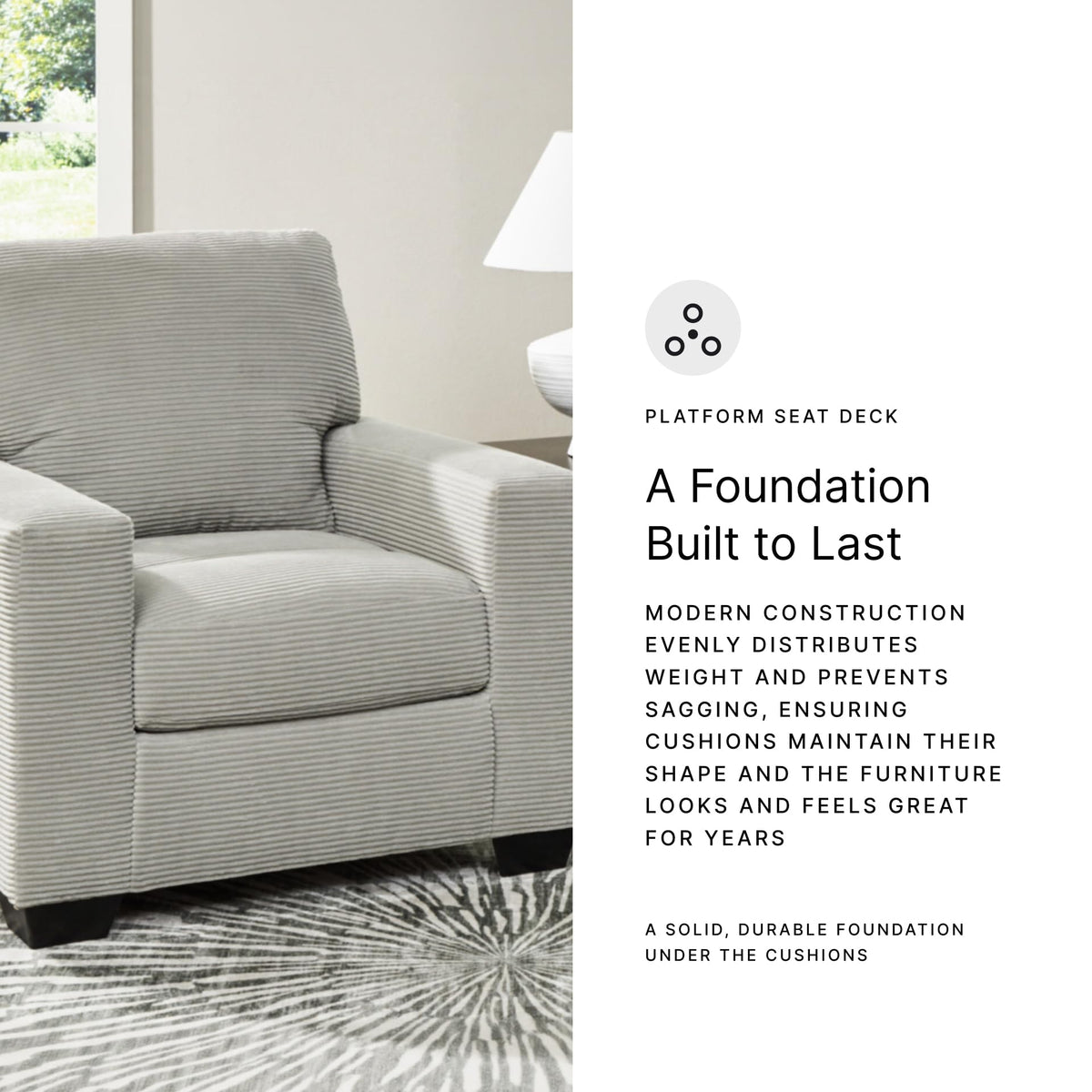 Signature Design by Ashley Ammon Urban Anti Sag Chair with Loose Seat Cushion, Light Gray