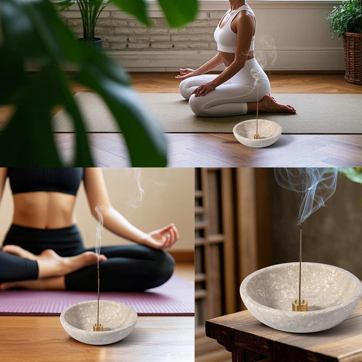 Koville Natural Marble Incense Holder, Incense Holder for Sticks with 9 Holes, Handmade Incense Burner Ash Catcher for Meditation Yoga SPA, Balsam Fir/Palo Santo/Sage/Cone (RoyalBeige)