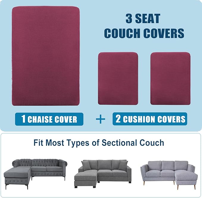 Water Repellent L Shaped Couch Covers 3 Pieces Sofa Seat Cushion Slipcovers
